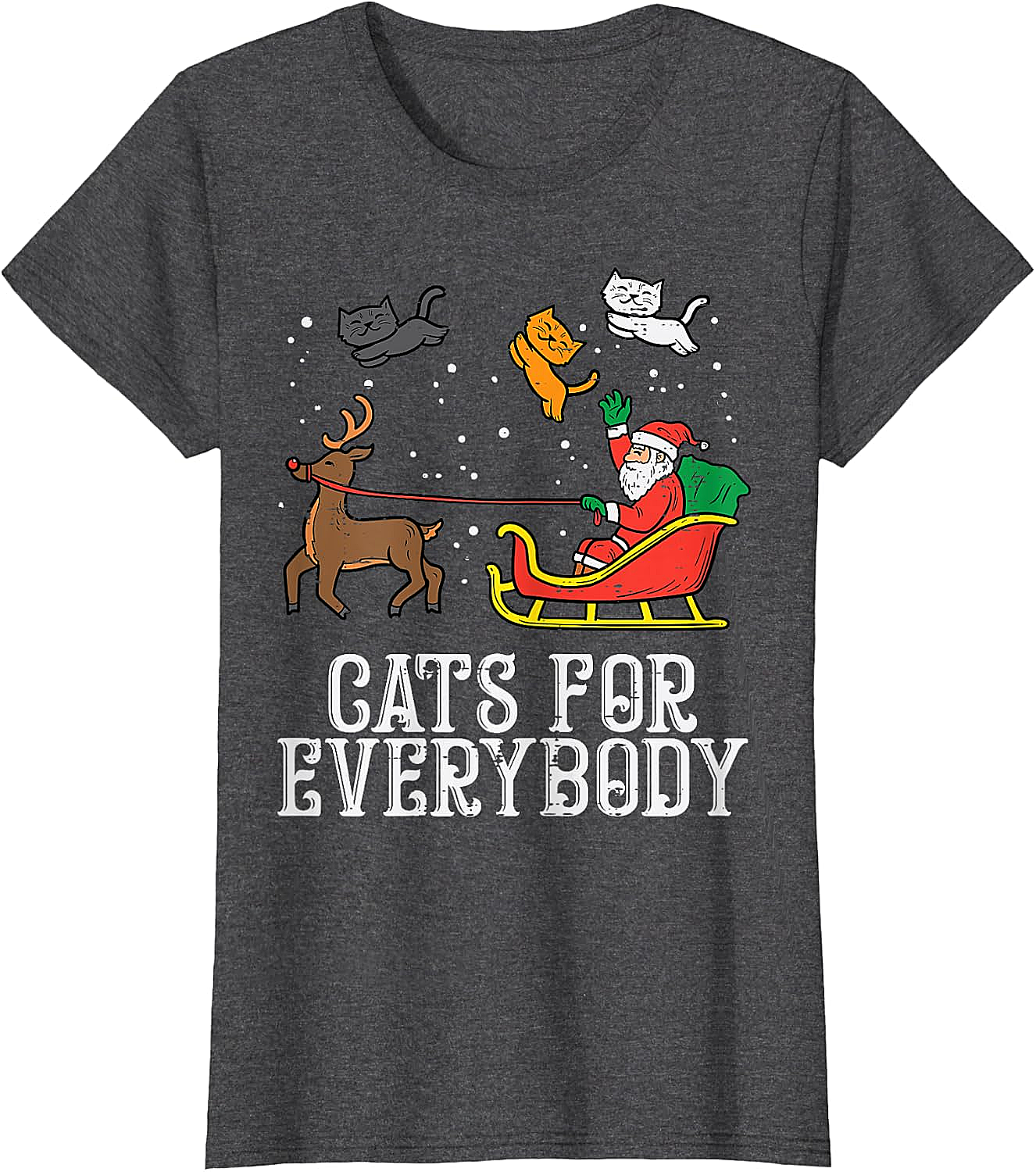 Funny Christmas Cat T-Shirt Santa, Reindeer & Flying Cats