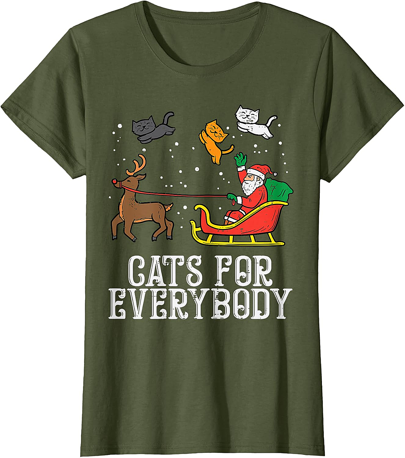 Funny Christmas Cat T-Shirt Santa, Reindeer & Flying Cats