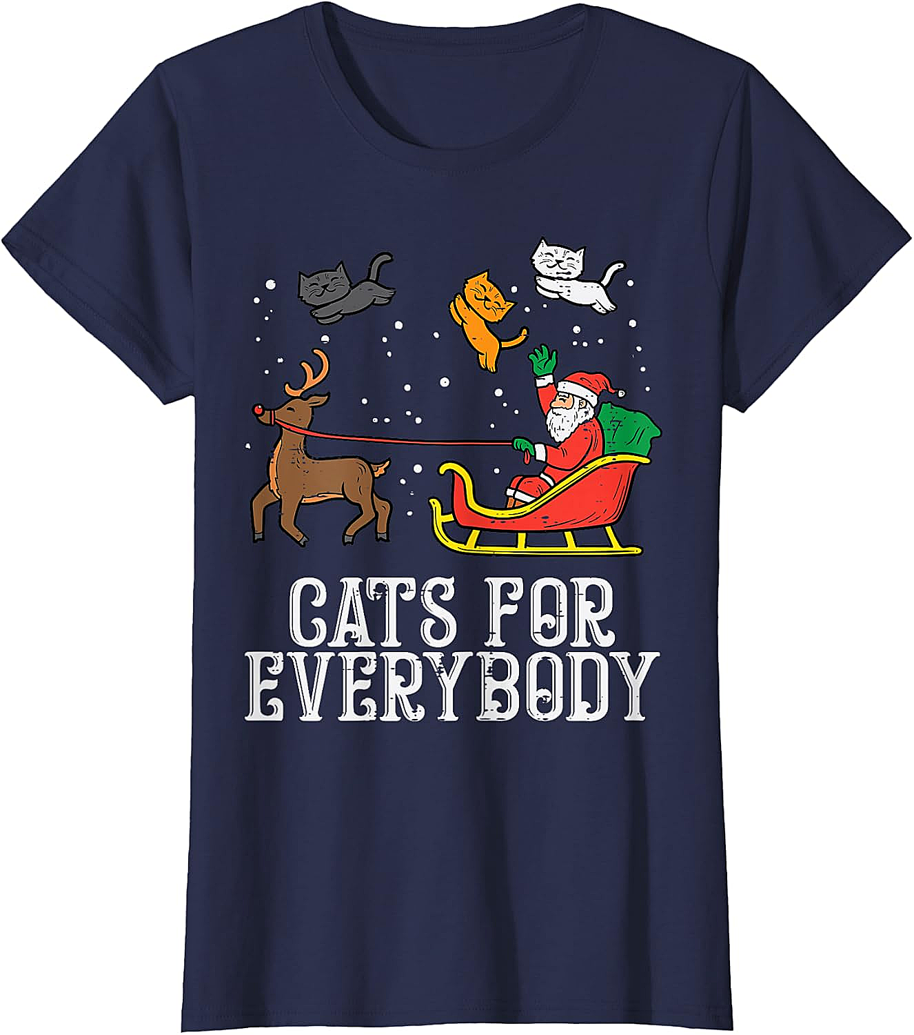 Funny Christmas Cat T-Shirt Santa, Reindeer & Flying Cats