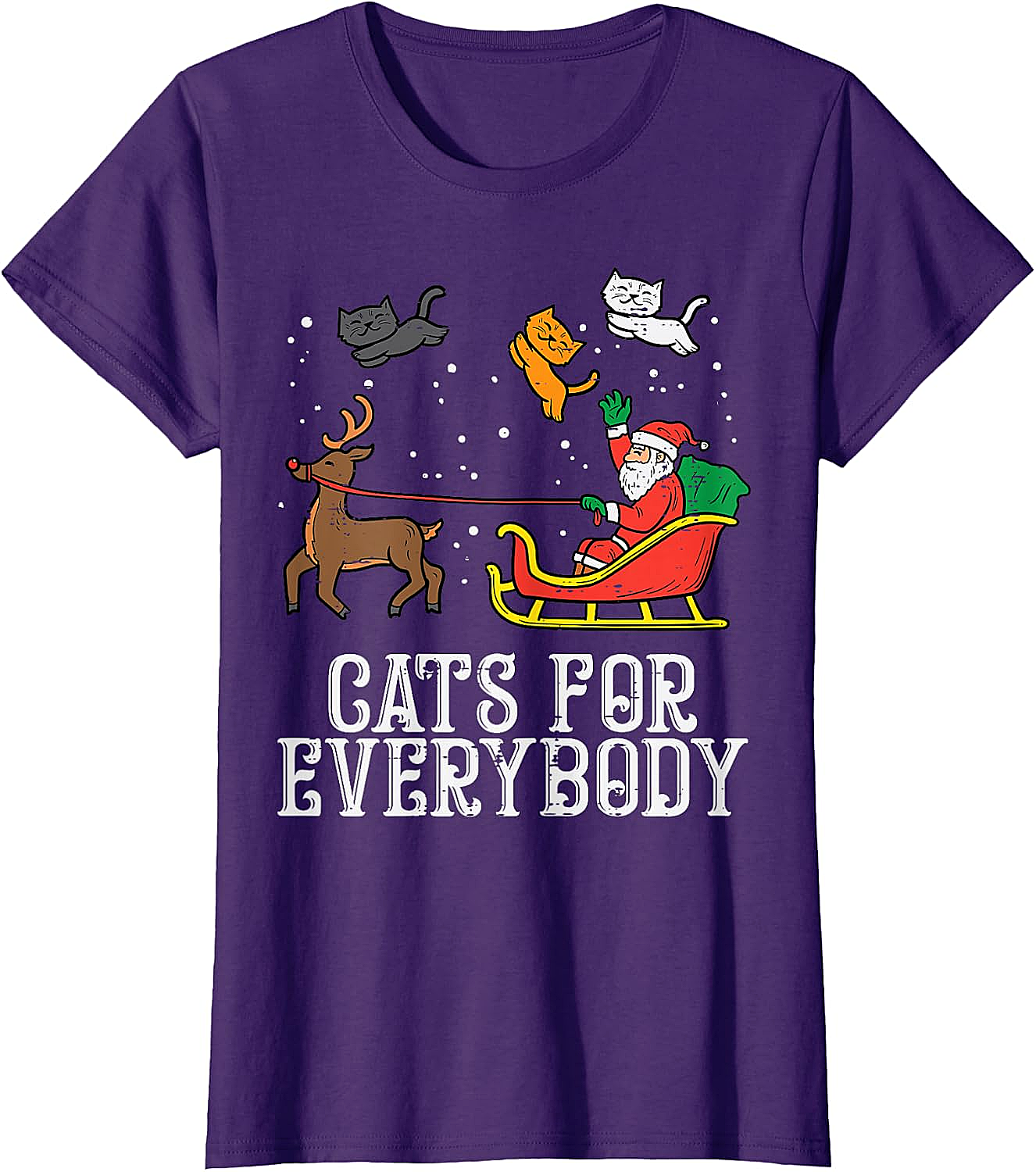 Funny Christmas Cat T-Shirt Santa, Reindeer & Flying Cats