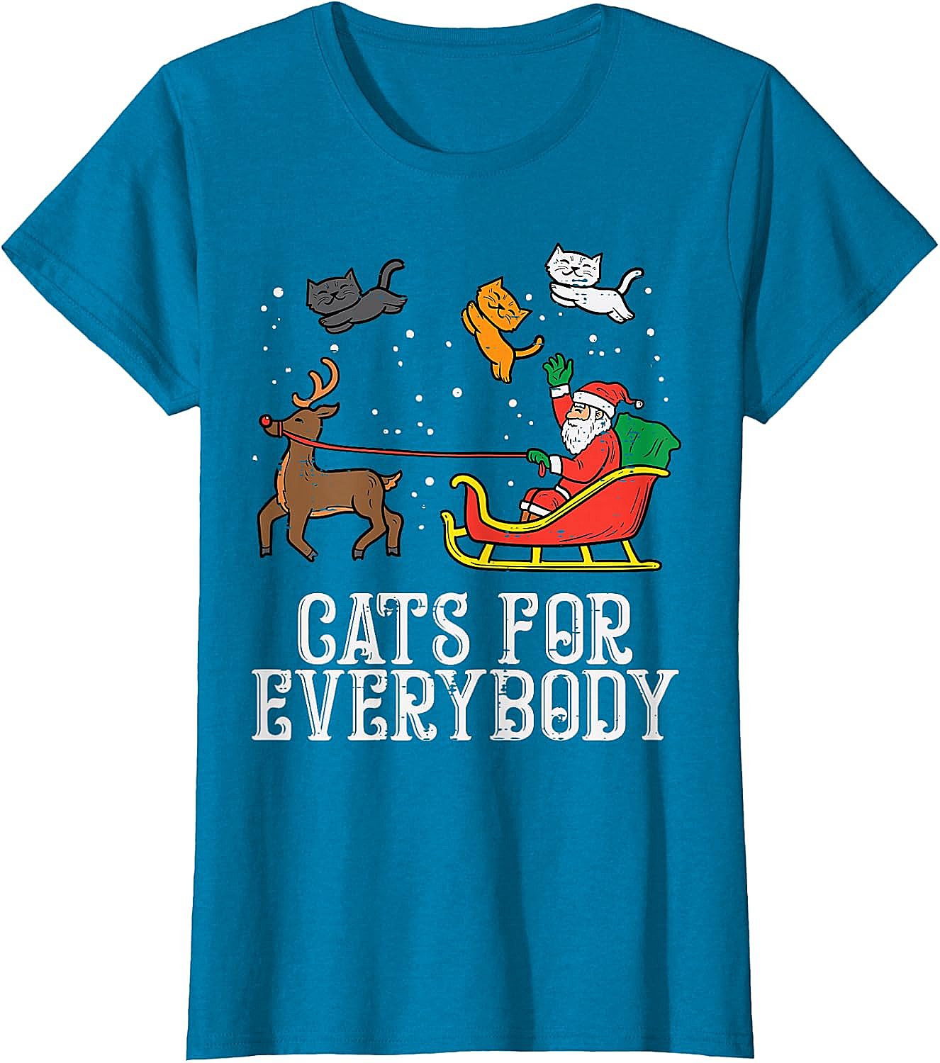 Funny Christmas Cat T-Shirt Santa, Reindeer & Flying Cats