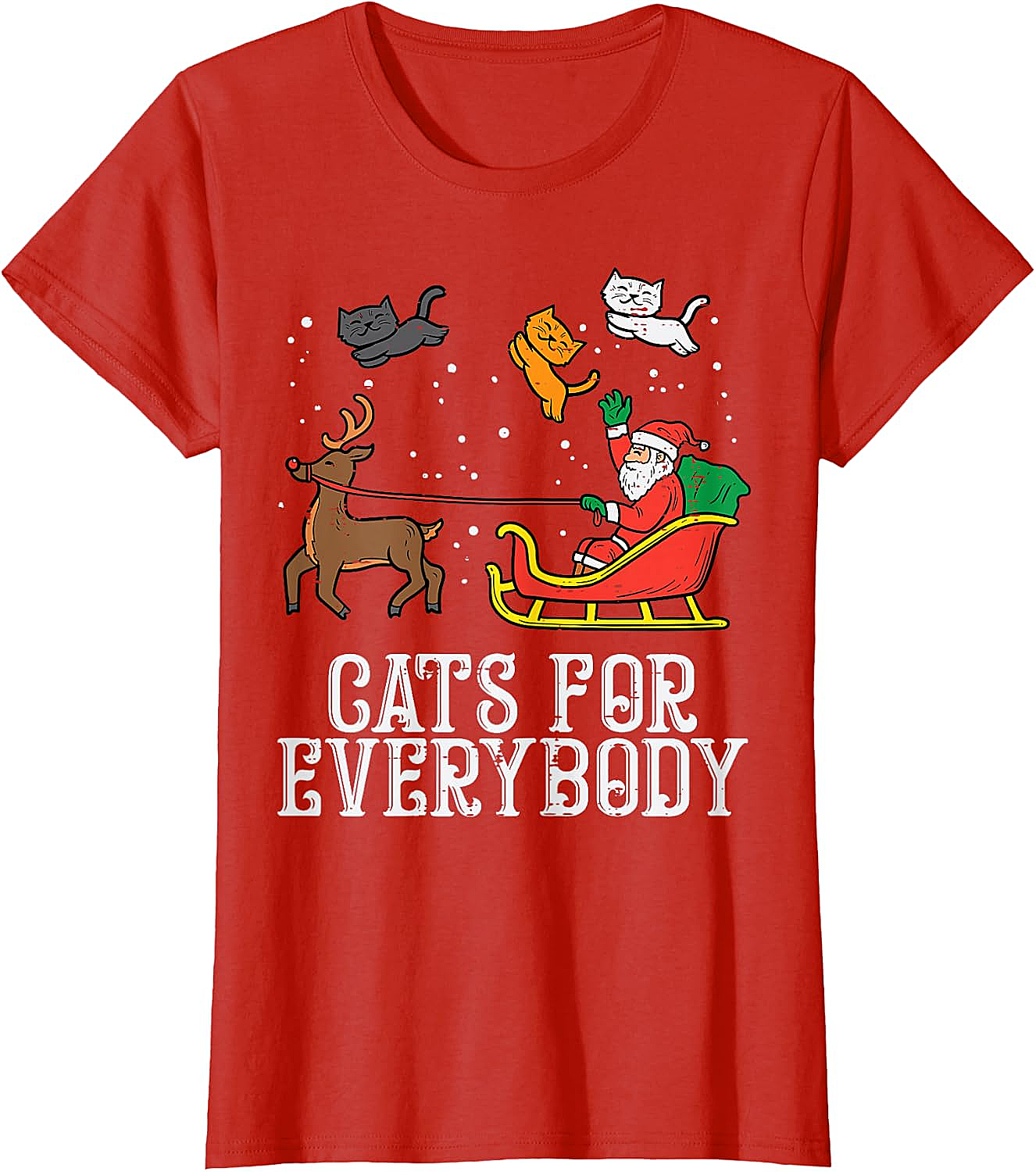 Funny Christmas Cat T-Shirt Santa, Reindeer & Flying Cats