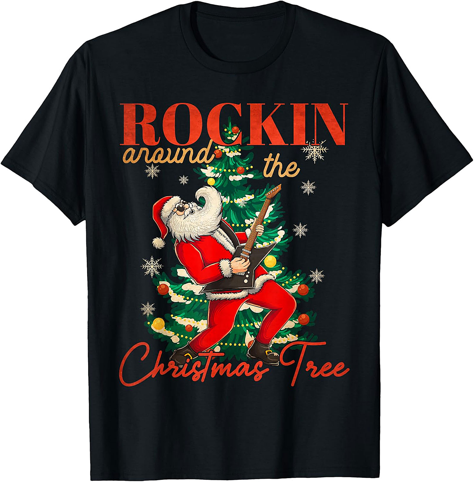 Rockin' Santa Guitar Christmas Tree Apparel - Festive & Edgy