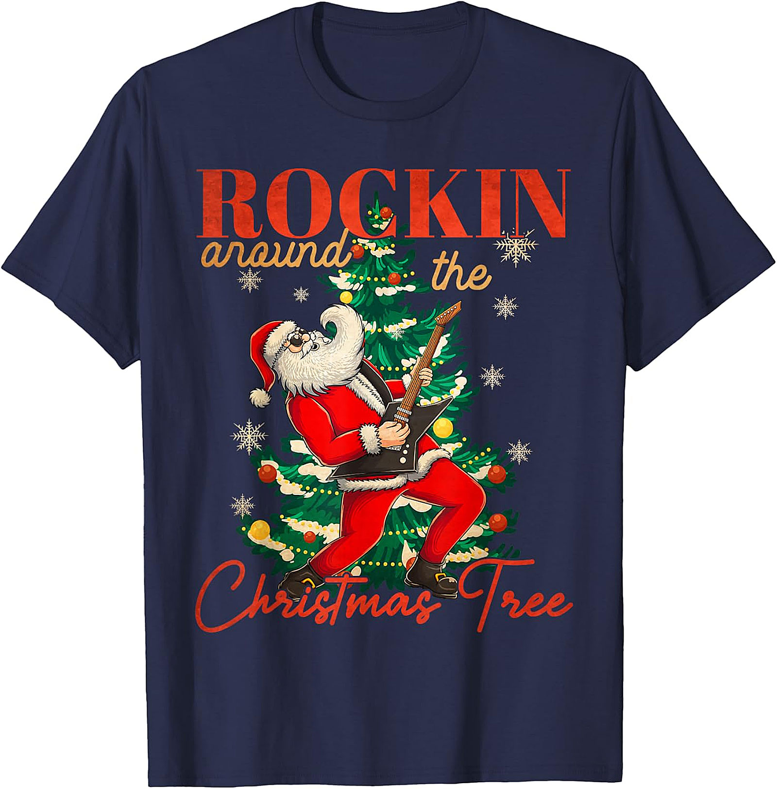 Rockin' Santa Guitar Christmas Tree Apparel - Festive & Edgy