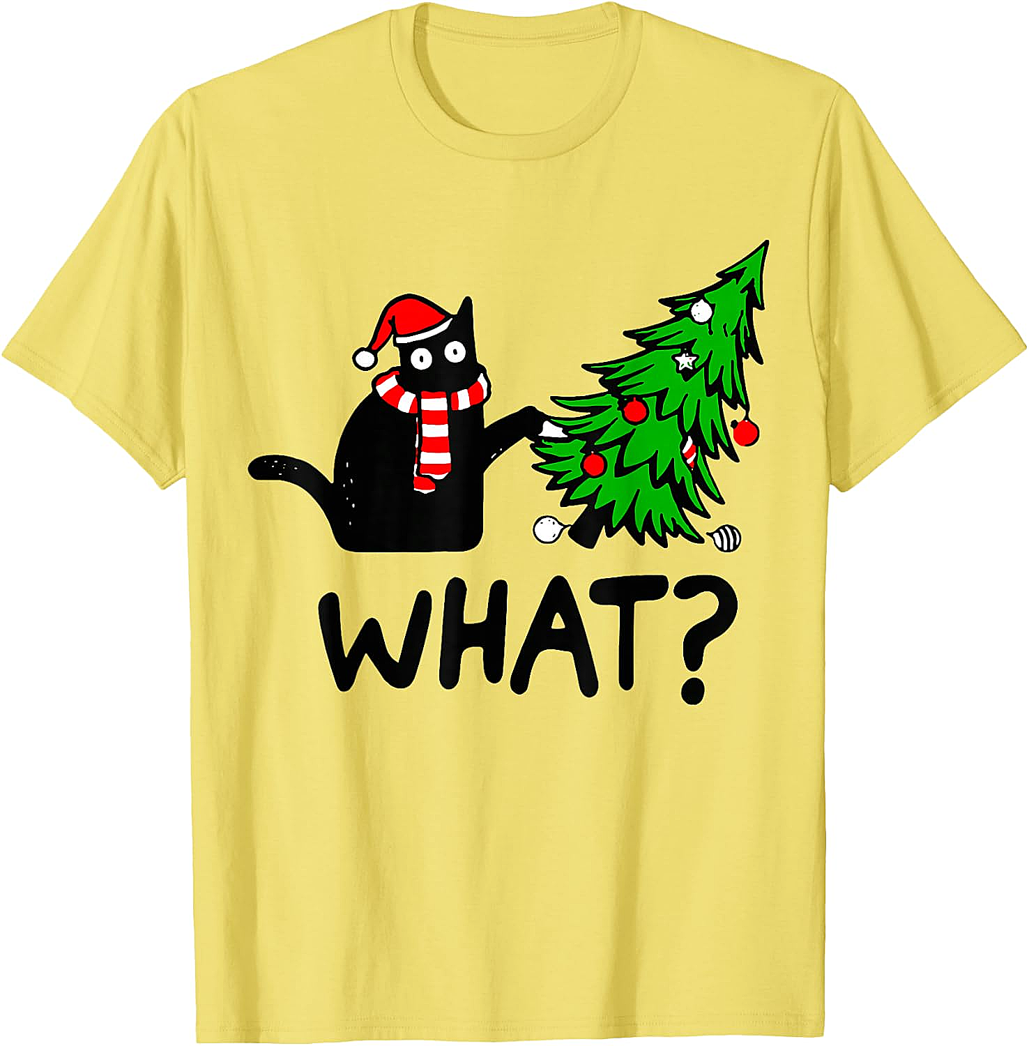 Funny Black Cat Christmas Tree What? T-Shirt | Cat Lover Gift