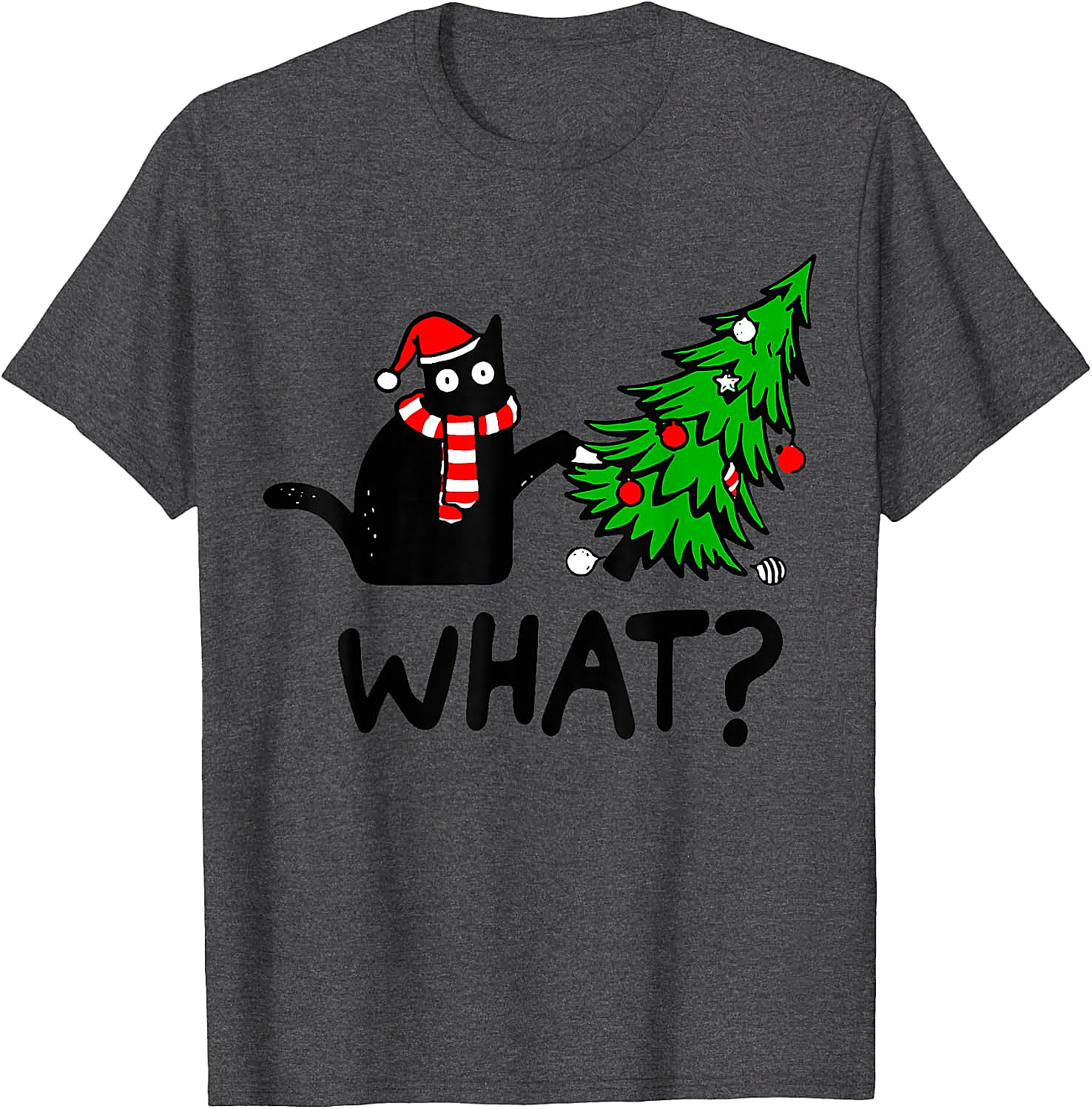Funny Black Cat Christmas Tree What? T-Shirt | Cat Lover Gift