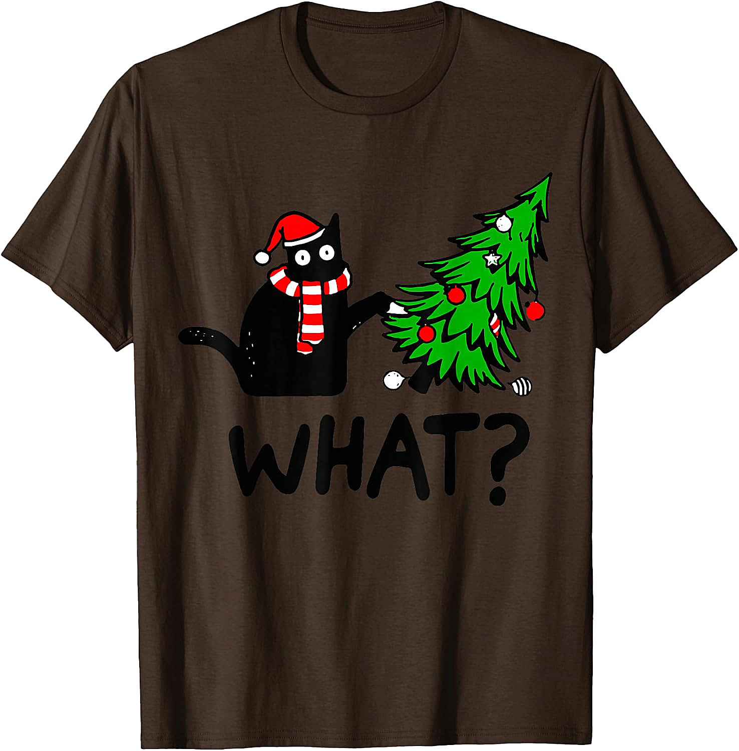 Funny Black Cat Christmas Tree What? T-Shirt | Cat Lover Gift