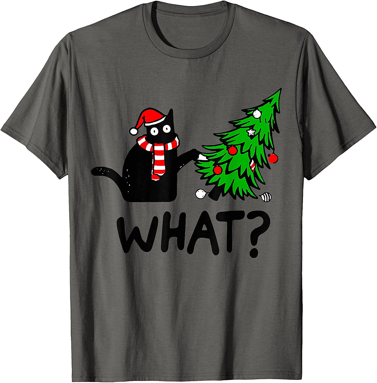 Funny Black Cat Christmas Tree What? T-Shirt | Cat Lover Gift