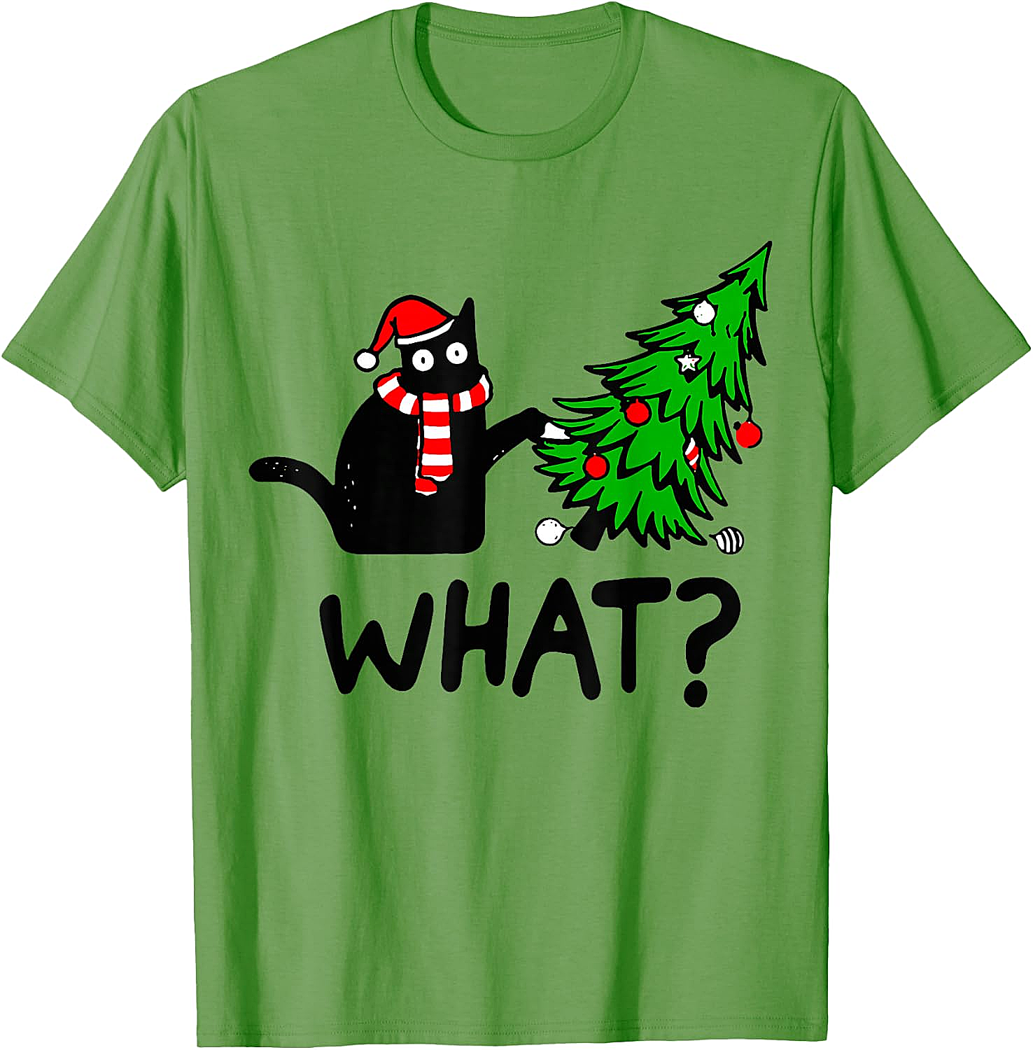 Funny Black Cat Christmas Tree What? T-Shirt | Cat Lover Gift