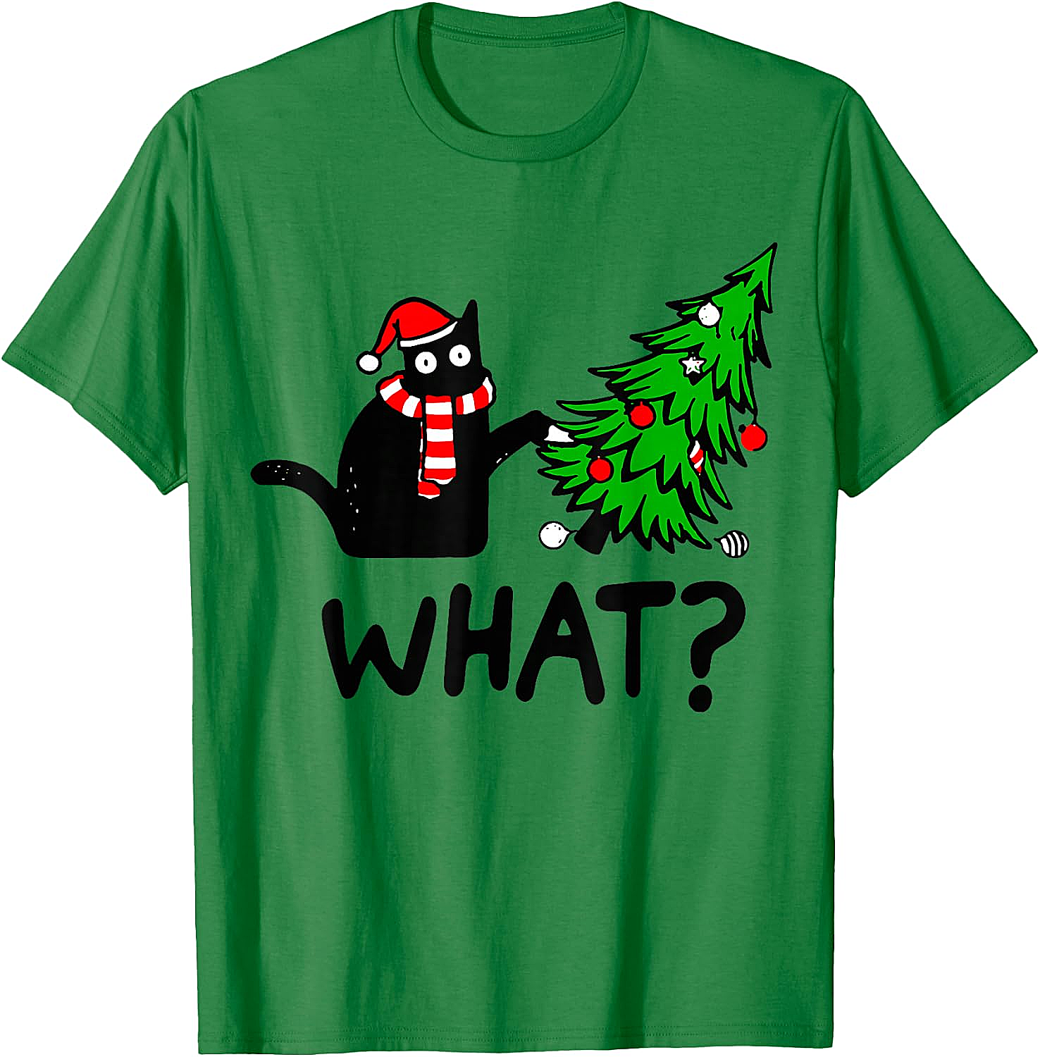 Funny Black Cat Christmas Tree What? T-Shirt | Cat Lover Gift