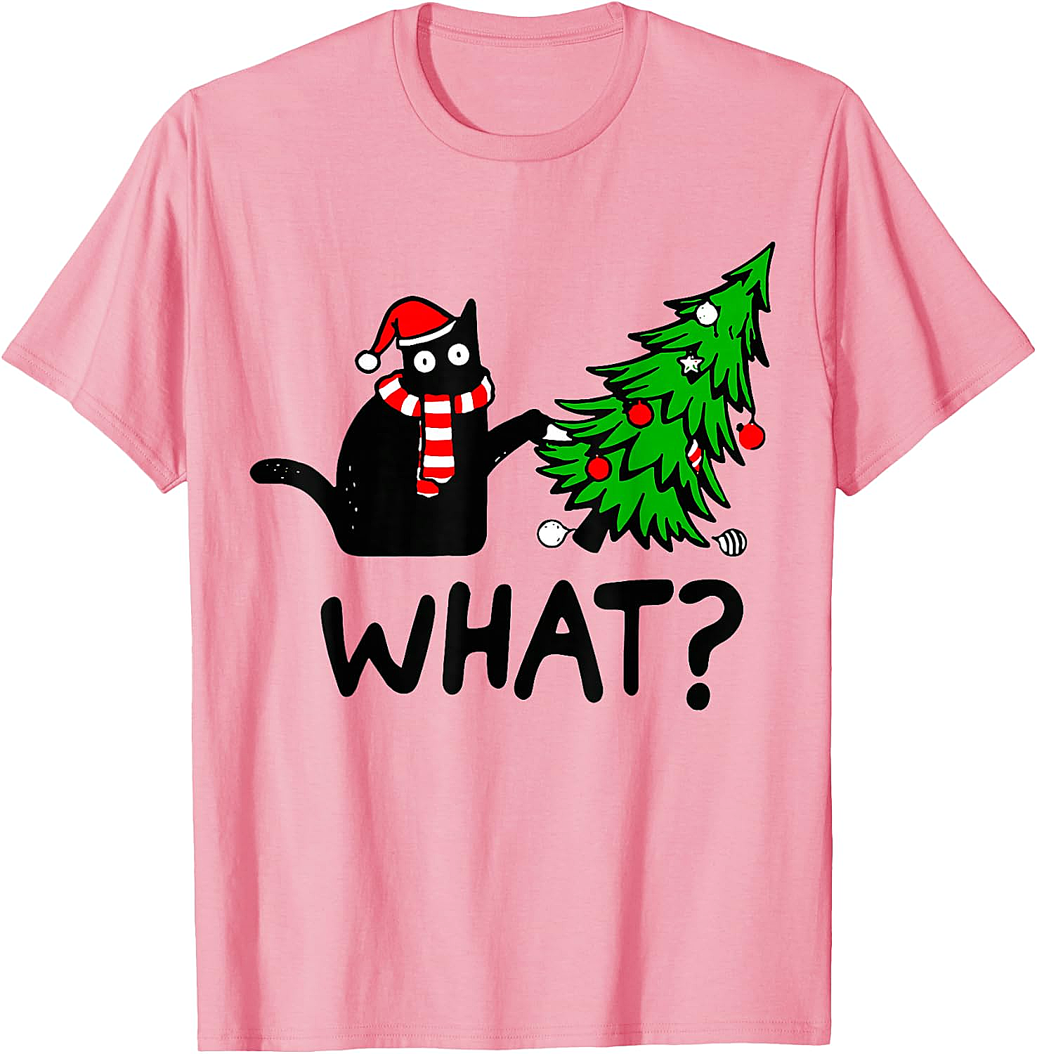 Funny Black Cat Christmas Tree What? T-Shirt | Cat Lover Gift