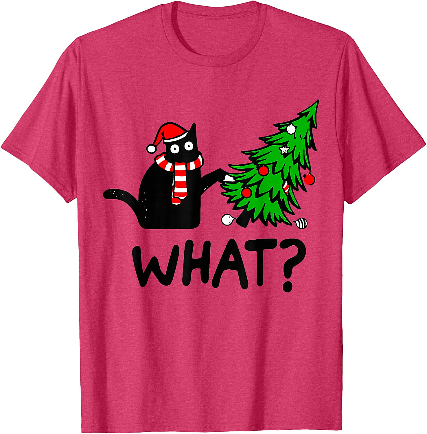 Funny Black Cat Christmas Tree What? T-Shirt | Cat Lover Gift