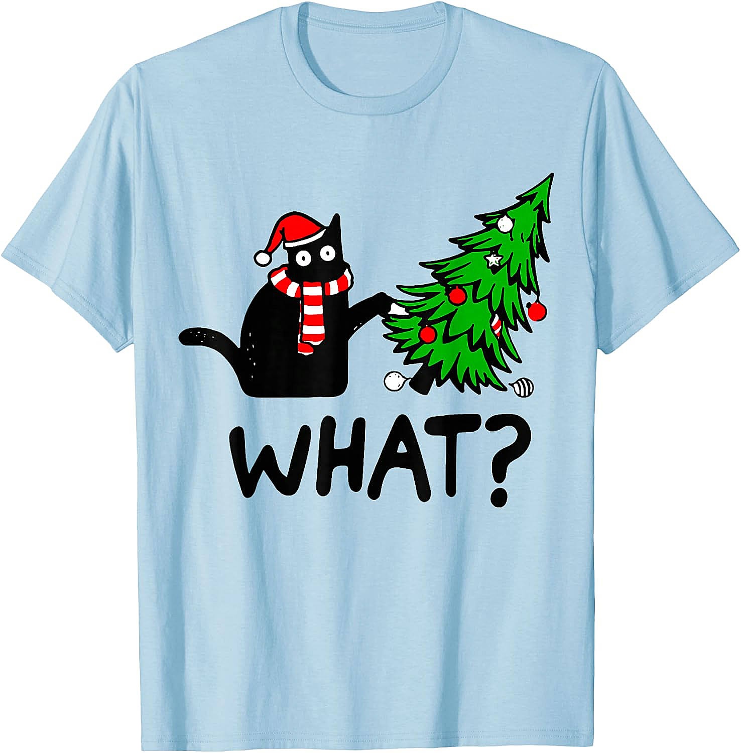 Funny Black Cat Christmas Tree What? T-Shirt | Cat Lover Gift