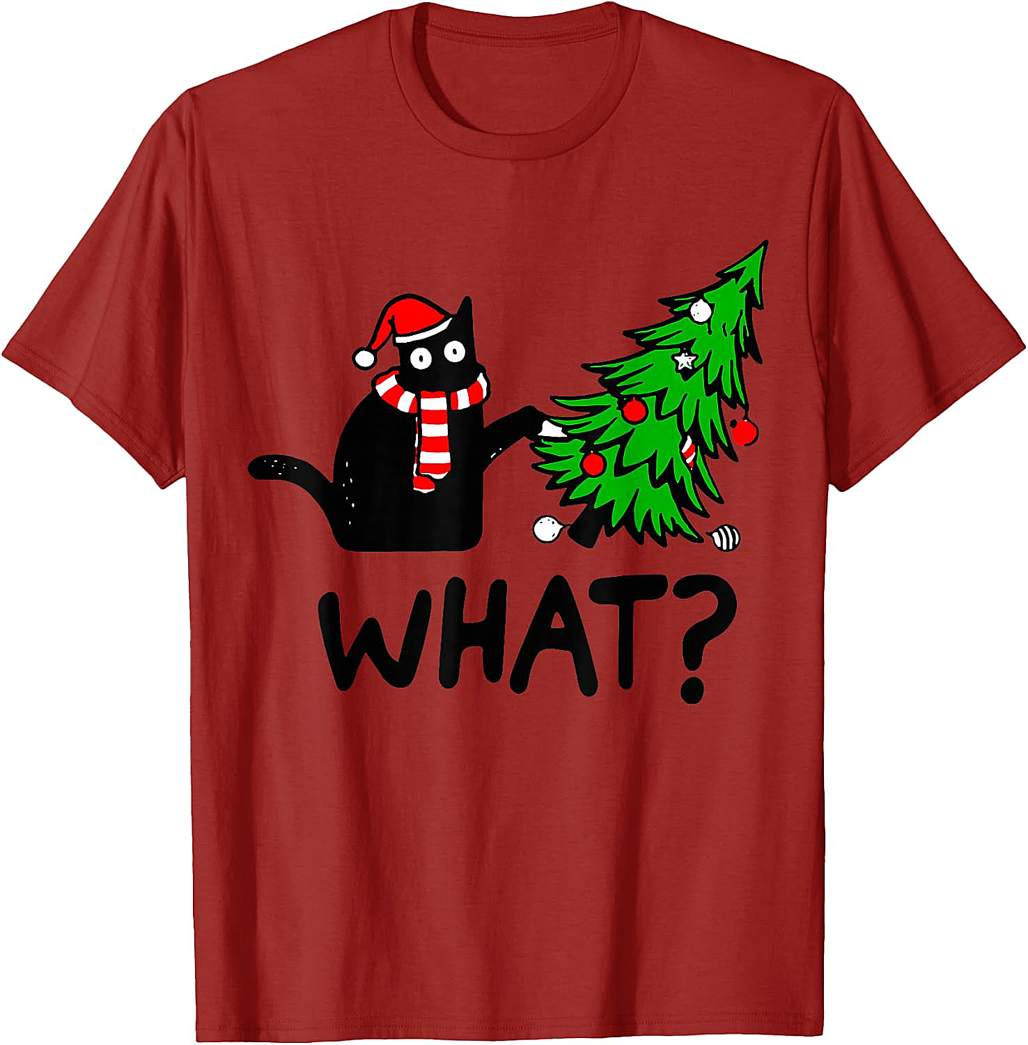 Funny Black Cat Christmas Tree What? T-Shirt | Cat Lover Gift