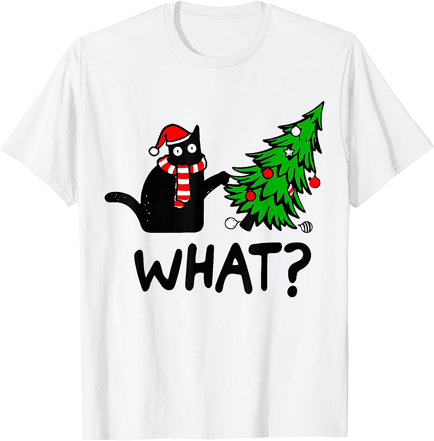 Funny Black Cat Christmas Tree What? T-Shirt | Cat Lover Gift