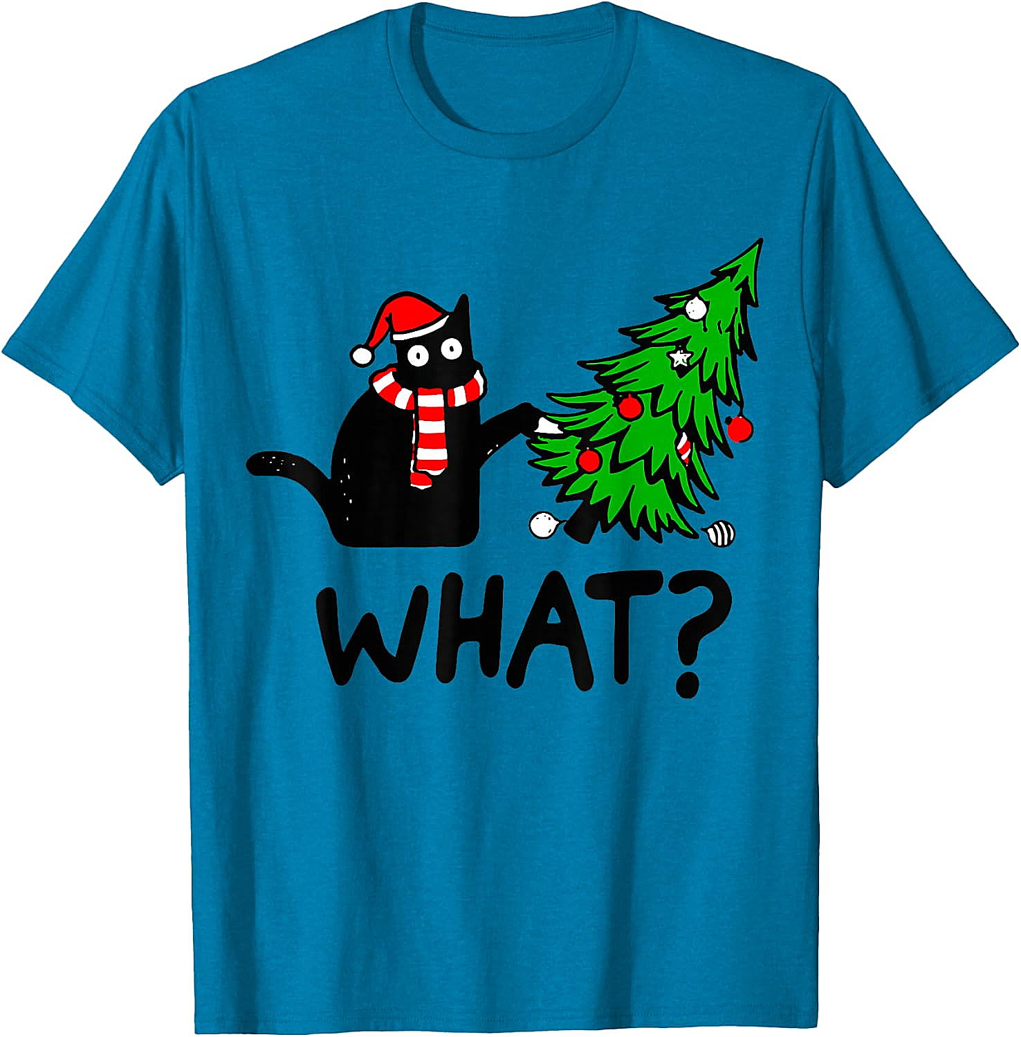 Funny Black Cat Christmas Tree What? T-Shirt | Cat Lover Gift