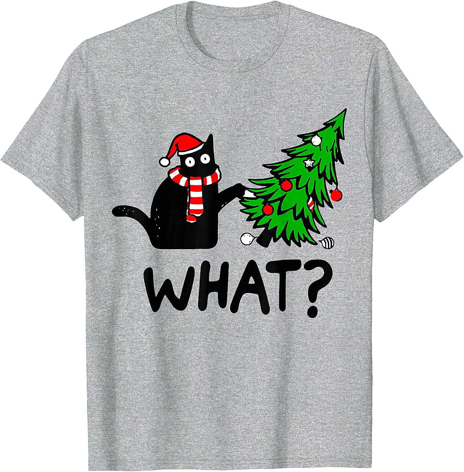 Funny Black Cat Christmas Tree What? T-Shirt | Cat Lover Gift