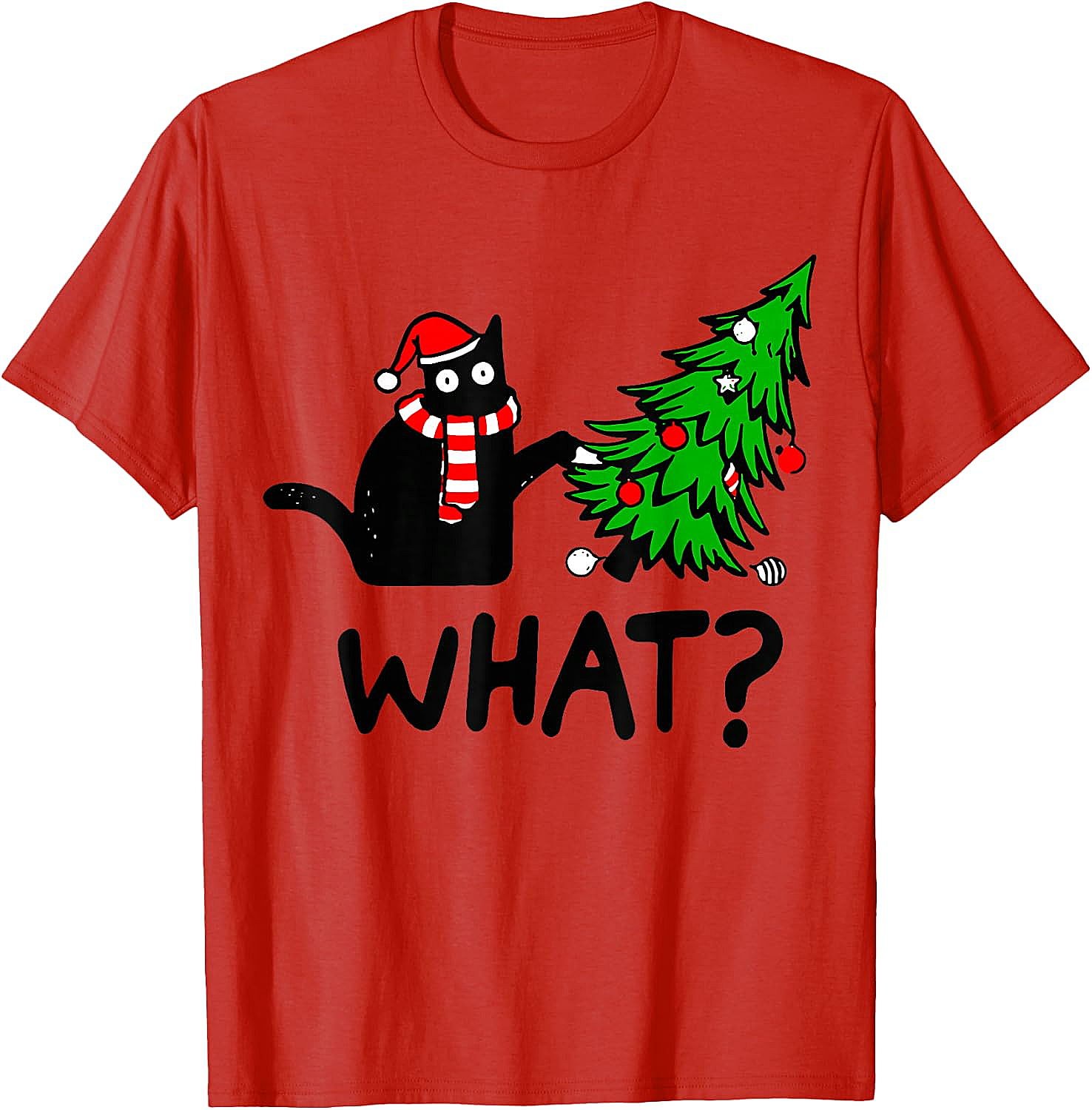 Funny Black Cat Christmas Tree What? T-Shirt | Cat Lover Gift