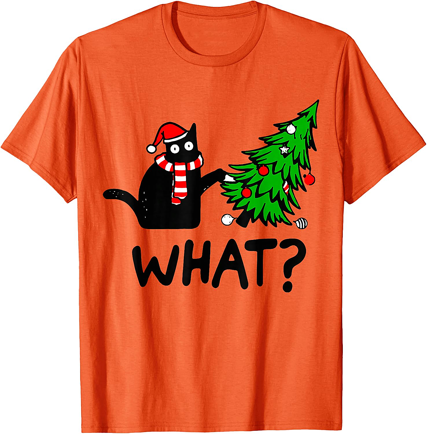 Funny Black Cat Christmas Tree What? T-Shirt | Cat Lover Gift
