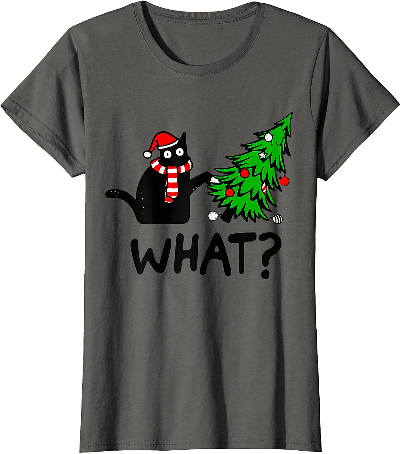 Funny Black Cat Christmas Tree What? T-Shirt | Cat Lover Gift