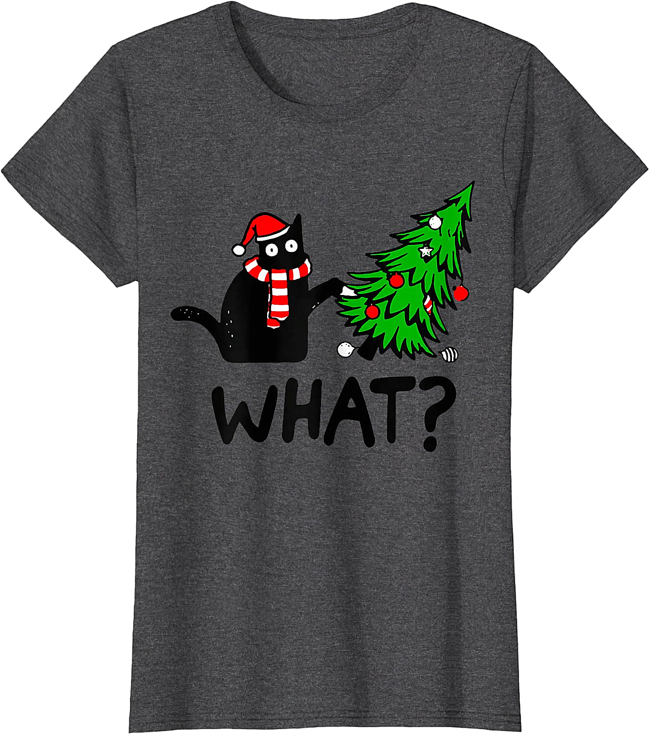 Funny Black Cat Christmas Tree What? T-Shirt | Cat Lover Gift