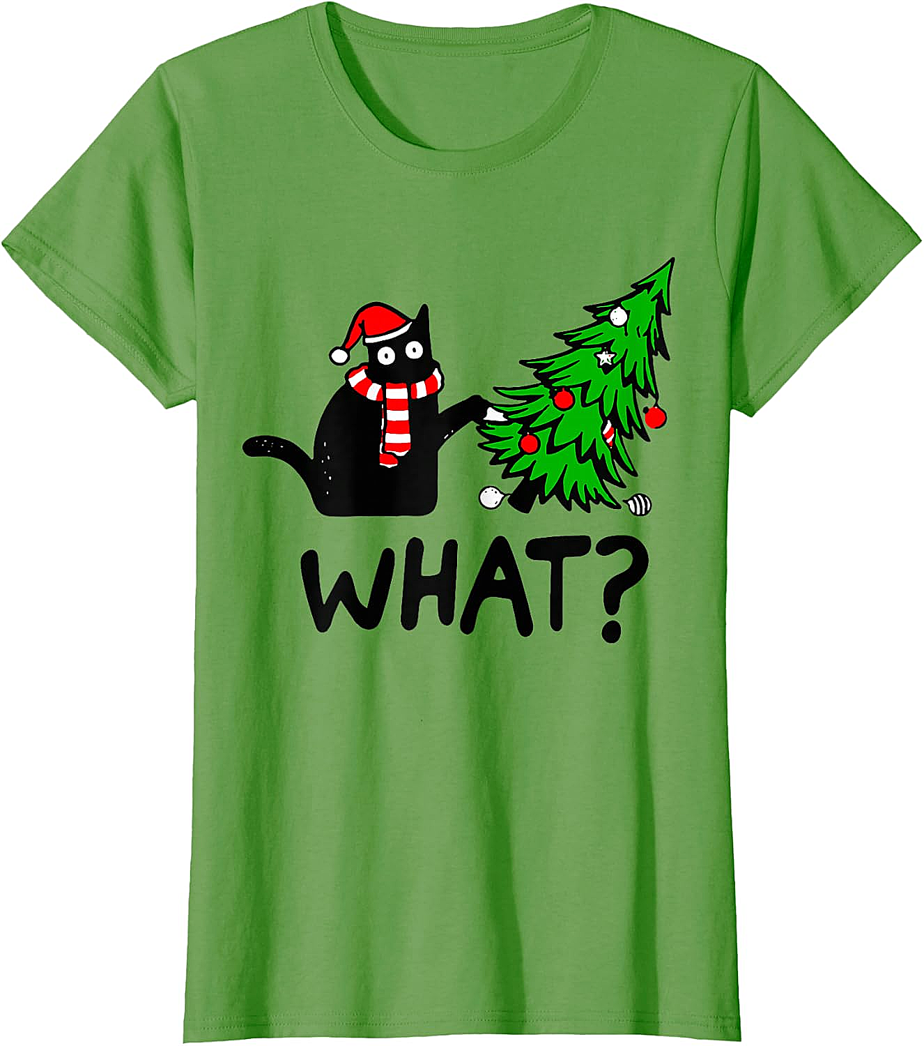 Funny Black Cat Christmas Tree What? T-Shirt | Cat Lover Gift