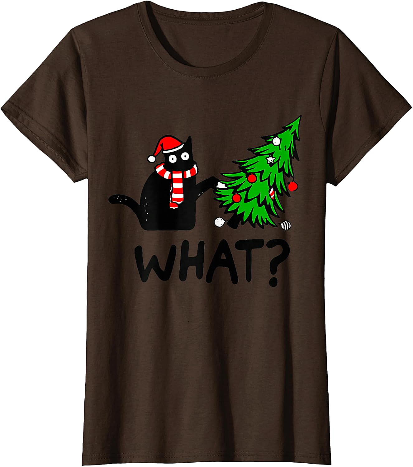 Funny Black Cat Christmas Tree What? T-Shirt | Cat Lover Gift
