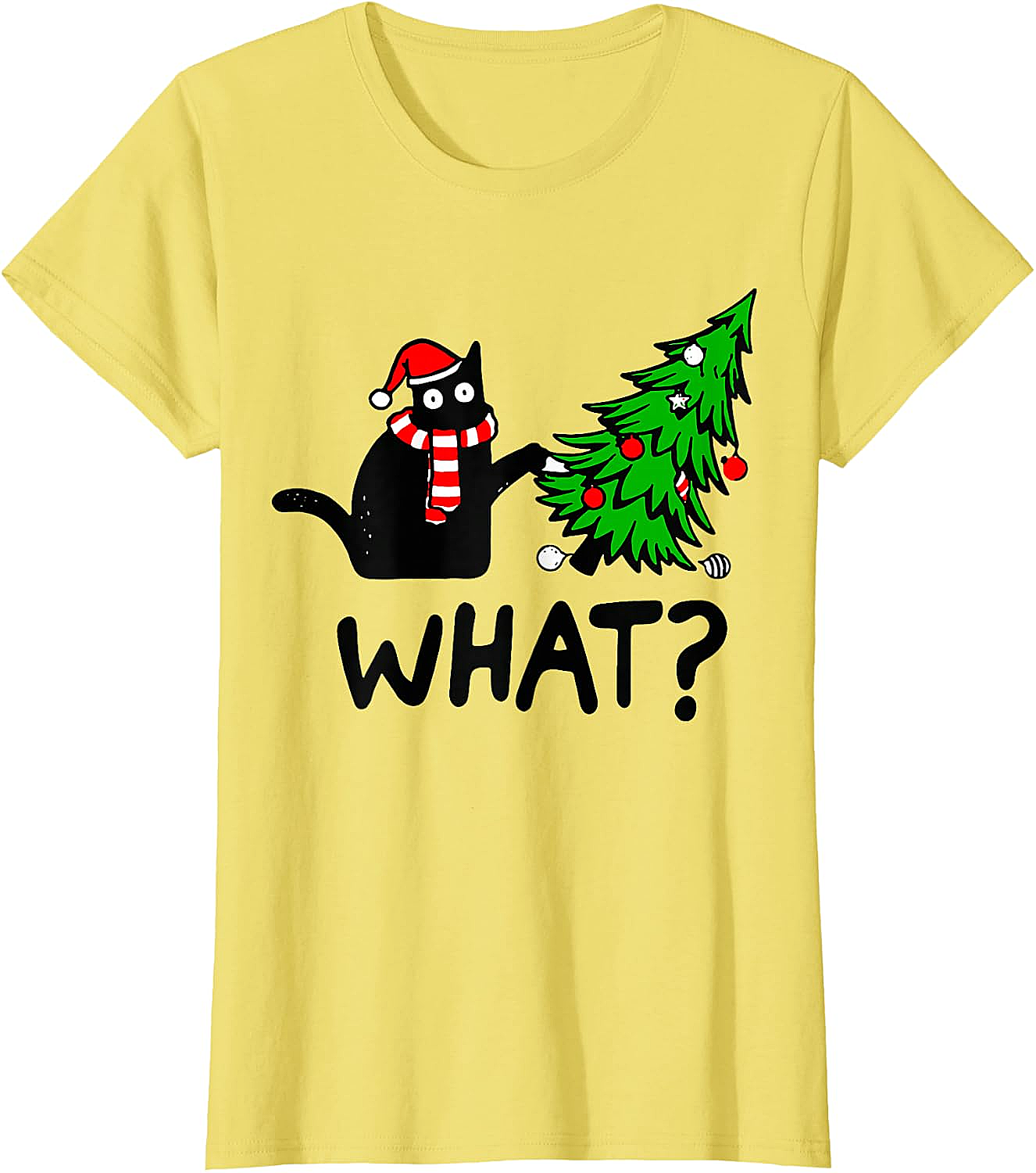 Funny Black Cat Christmas Tree What? T-Shirt | Cat Lover Gift
