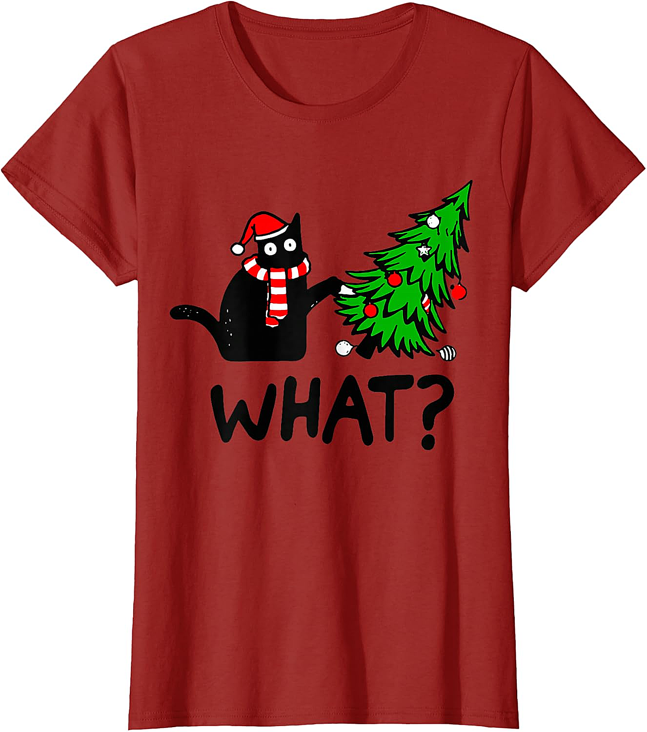 Funny Black Cat Christmas Tree What? T-Shirt | Cat Lover Gift