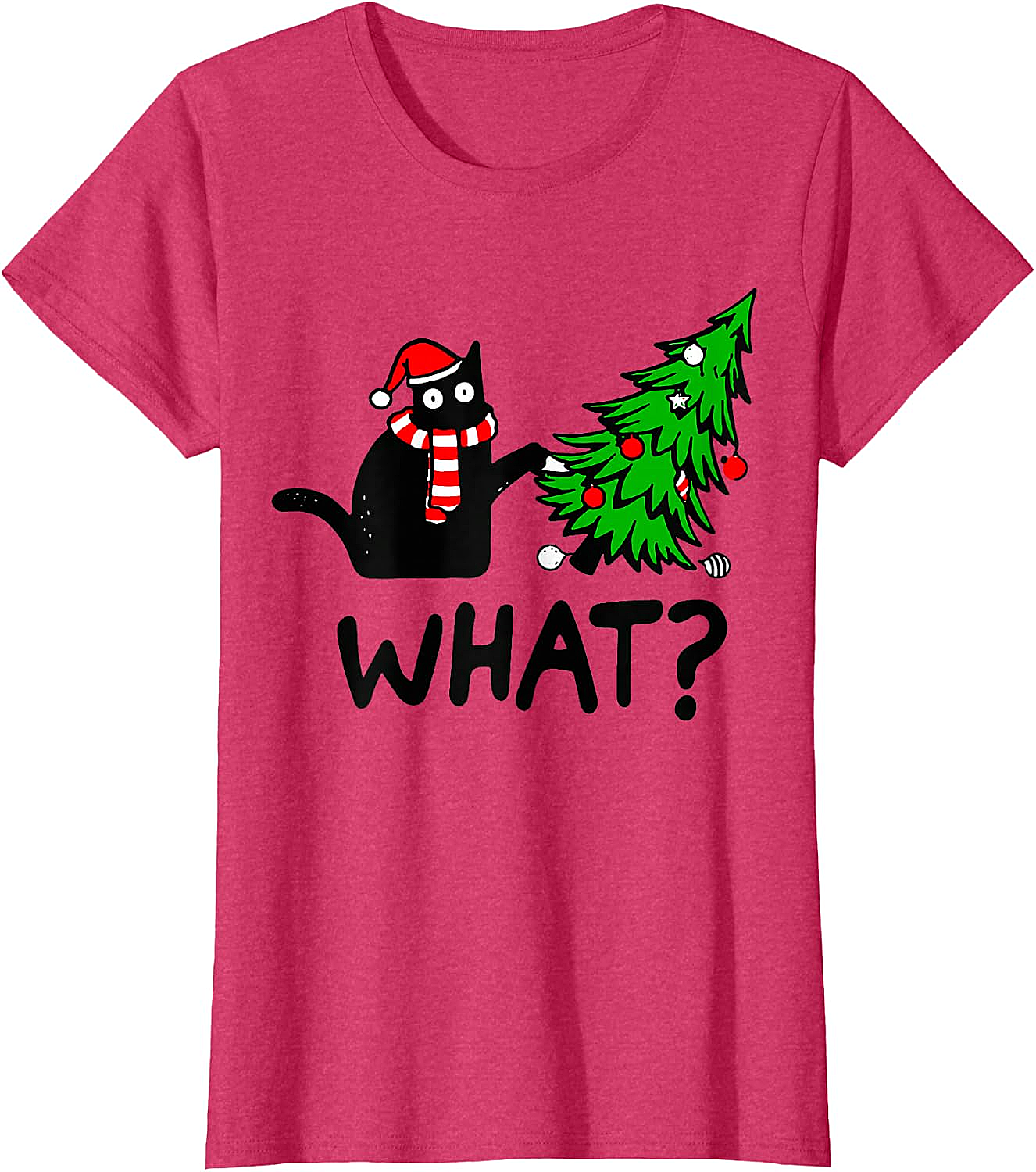 Funny Black Cat Christmas Tree What? T-Shirt | Cat Lover Gift