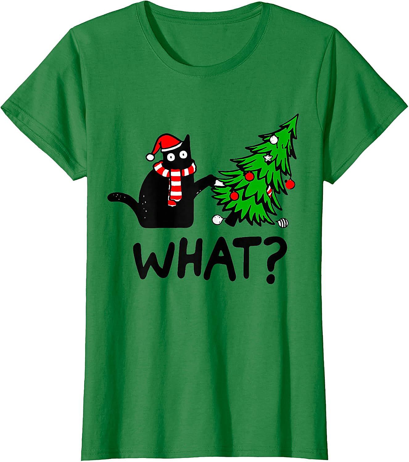 Funny Black Cat Christmas Tree What? T-Shirt | Cat Lover Gift