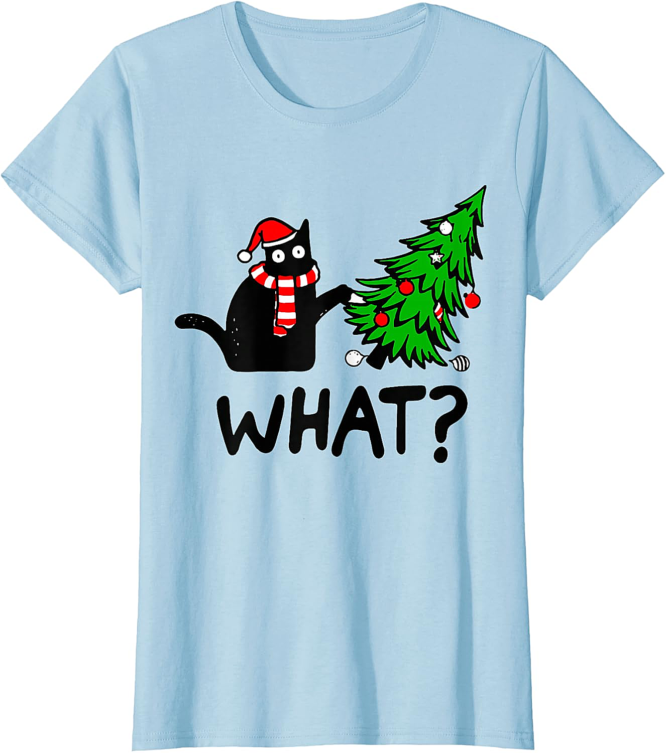 Funny Black Cat Christmas Tree What? T-Shirt | Cat Lover Gift