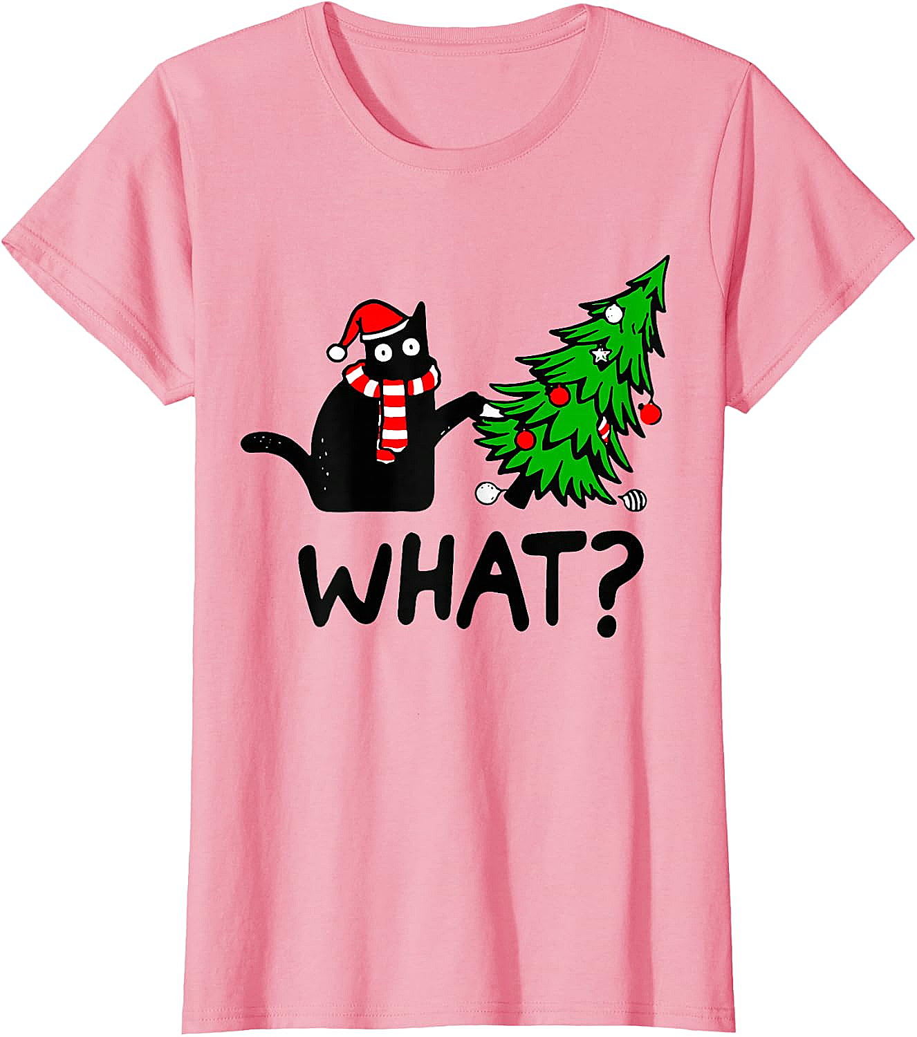 Funny Black Cat Christmas Tree What? T-Shirt | Cat Lover Gift