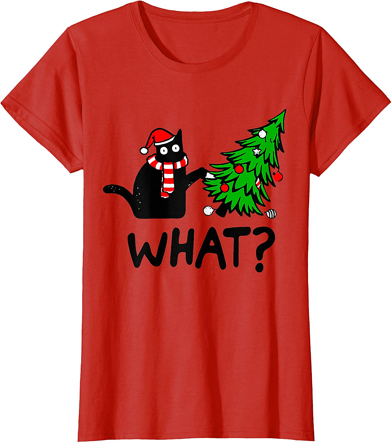 Funny Black Cat Christmas Tree What? T-Shirt | Cat Lover Gift