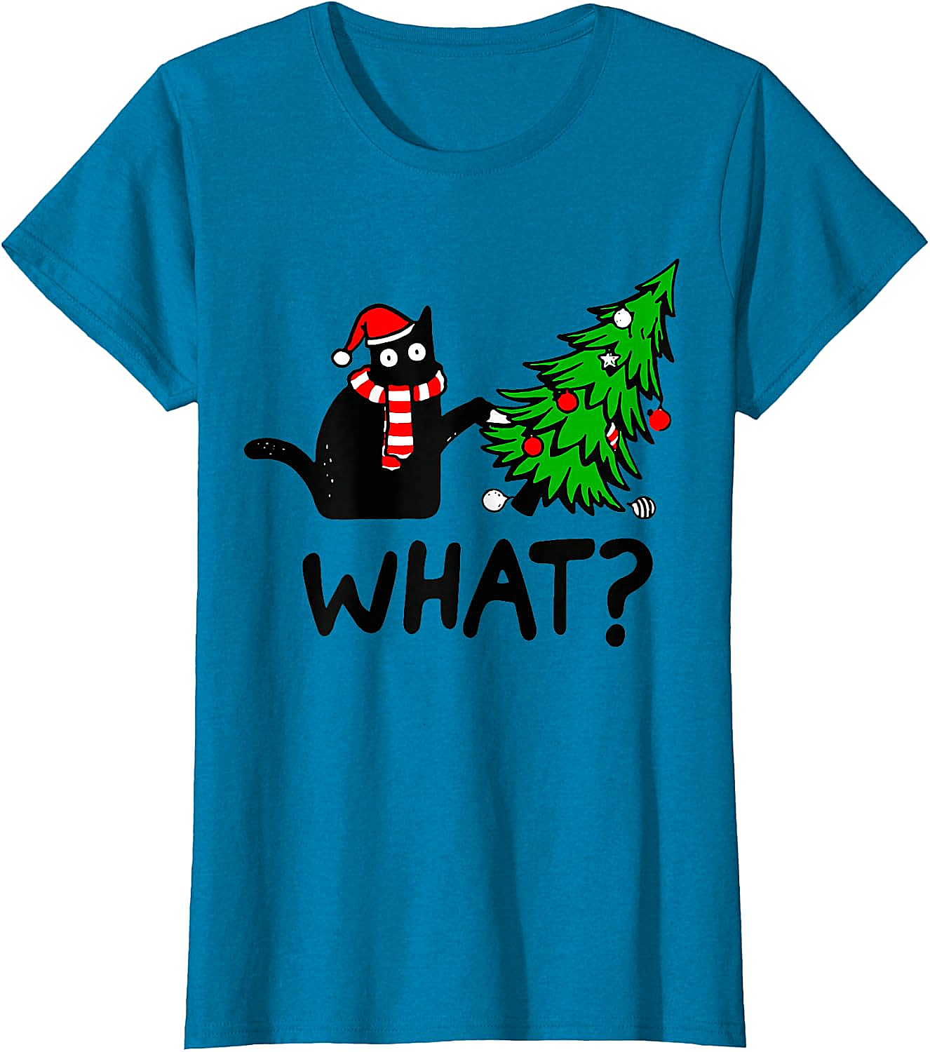 Funny Black Cat Christmas Tree What? T-Shirt | Cat Lover Gift