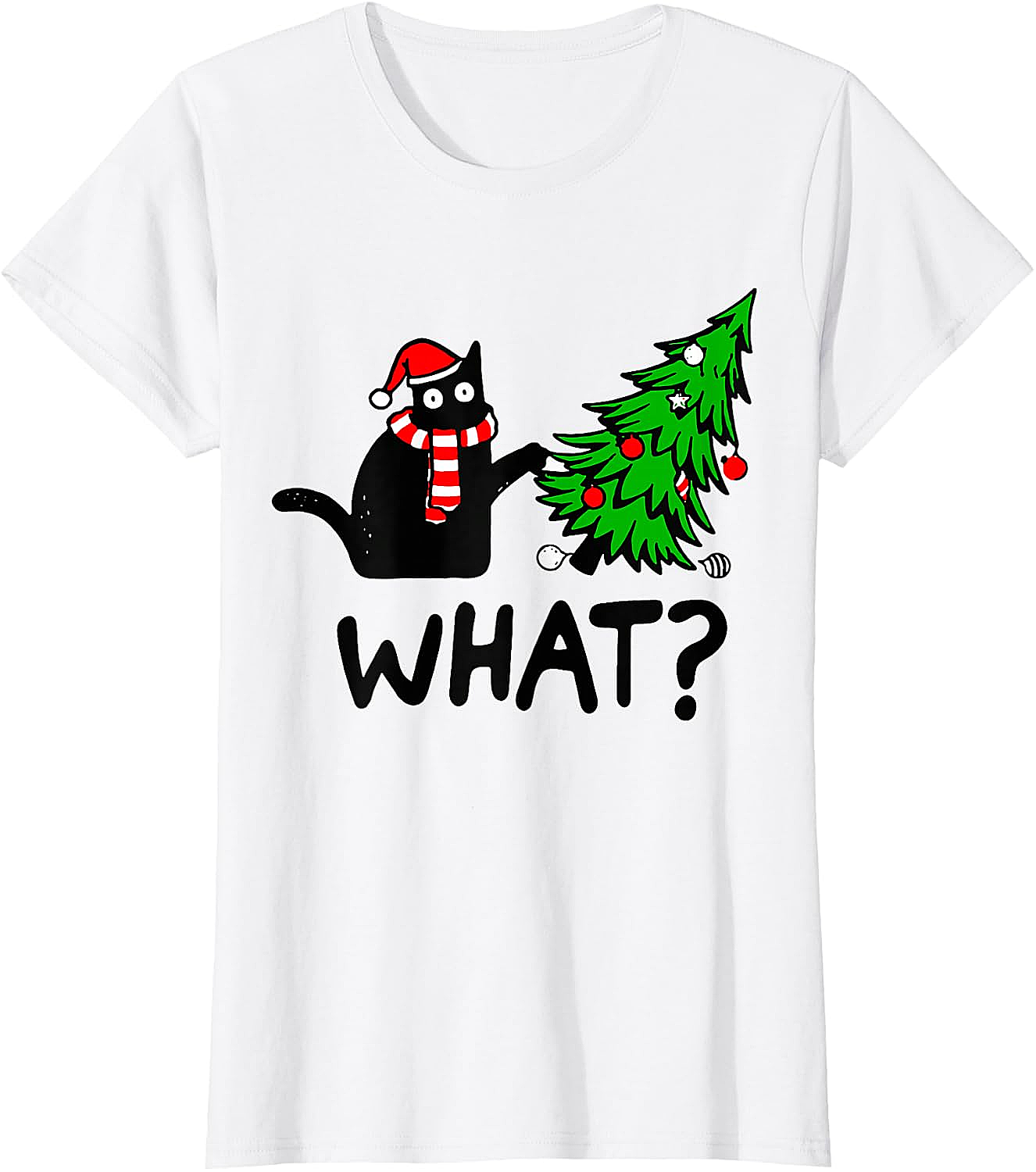 Funny Black Cat Christmas Tree What? T-Shirt | Cat Lover Gift