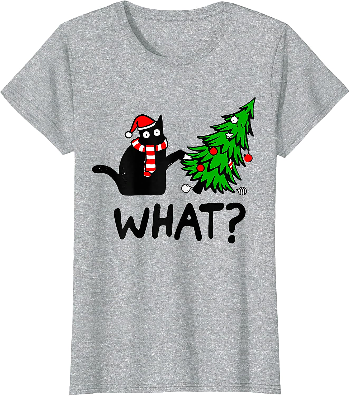 Funny Black Cat Christmas Tree What? T-Shirt | Cat Lover Gift