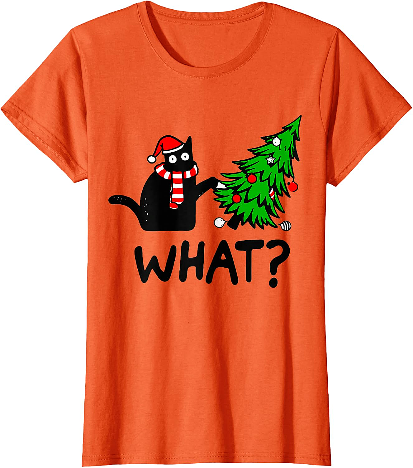 Funny Black Cat Christmas Tree What? T-Shirt | Cat Lover Gift