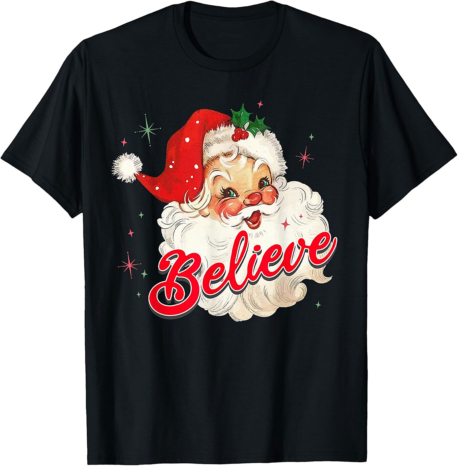 Vintage Santa Believe Christmas T-Shirt | Retro Holiday Tee