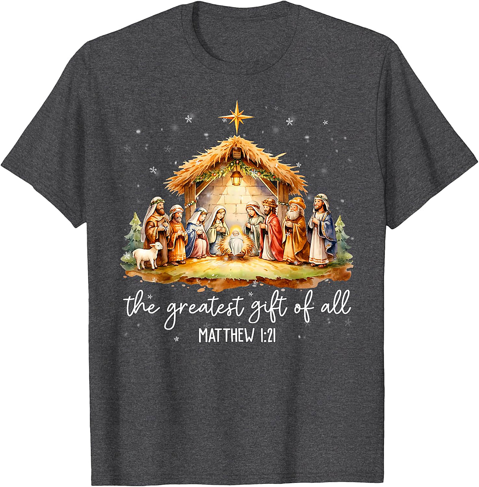 Nativity Scene Christmas T-Shirt | 'Greatest Gift of All' Matthew 