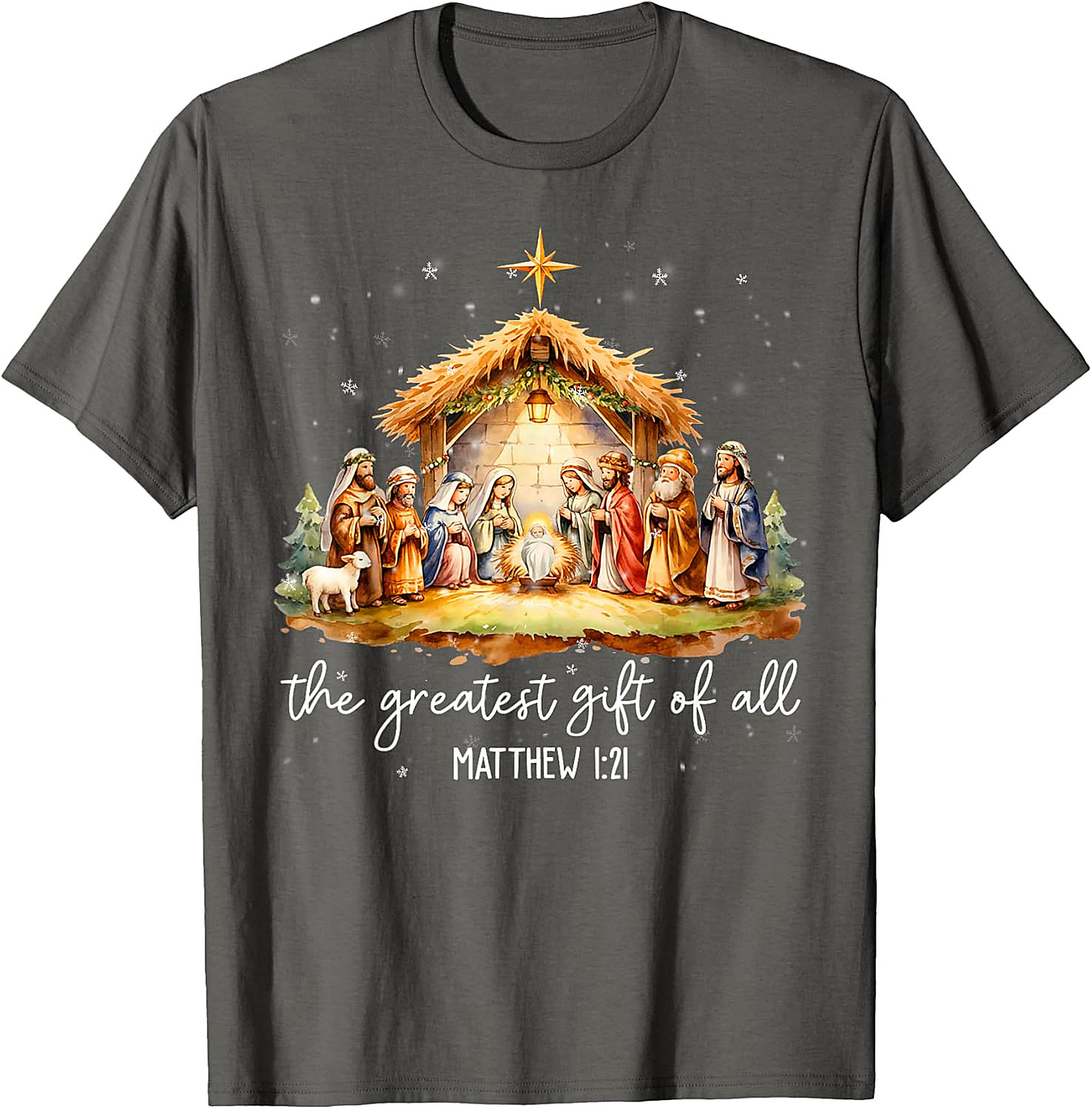 Nativity Scene Christmas T-Shirt | 'Greatest Gift of All' Matthew 
