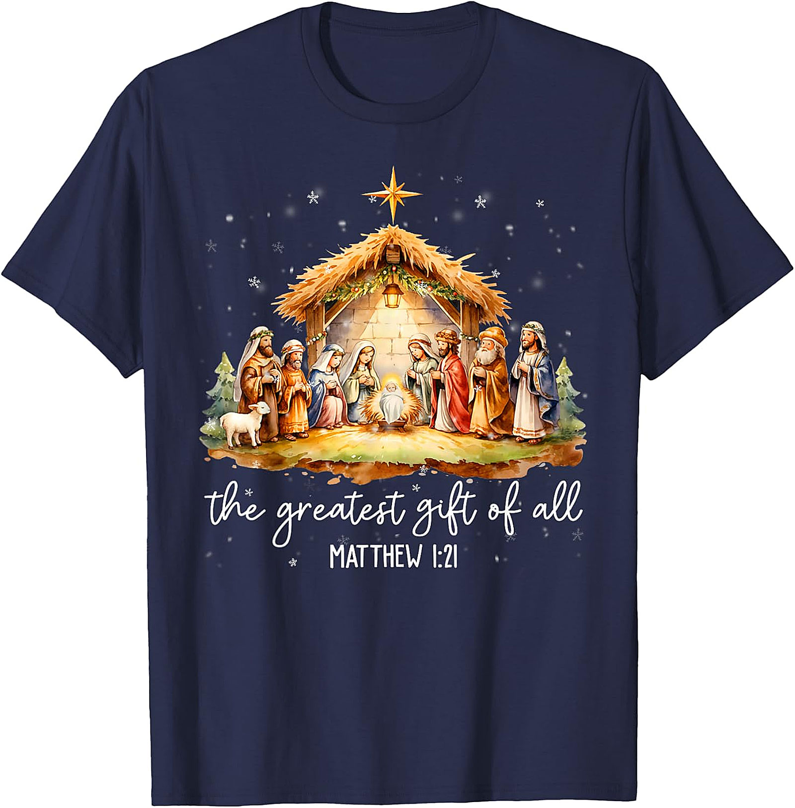 Nativity Scene Christmas T-Shirt | 'Greatest Gift of All' Matthew 
