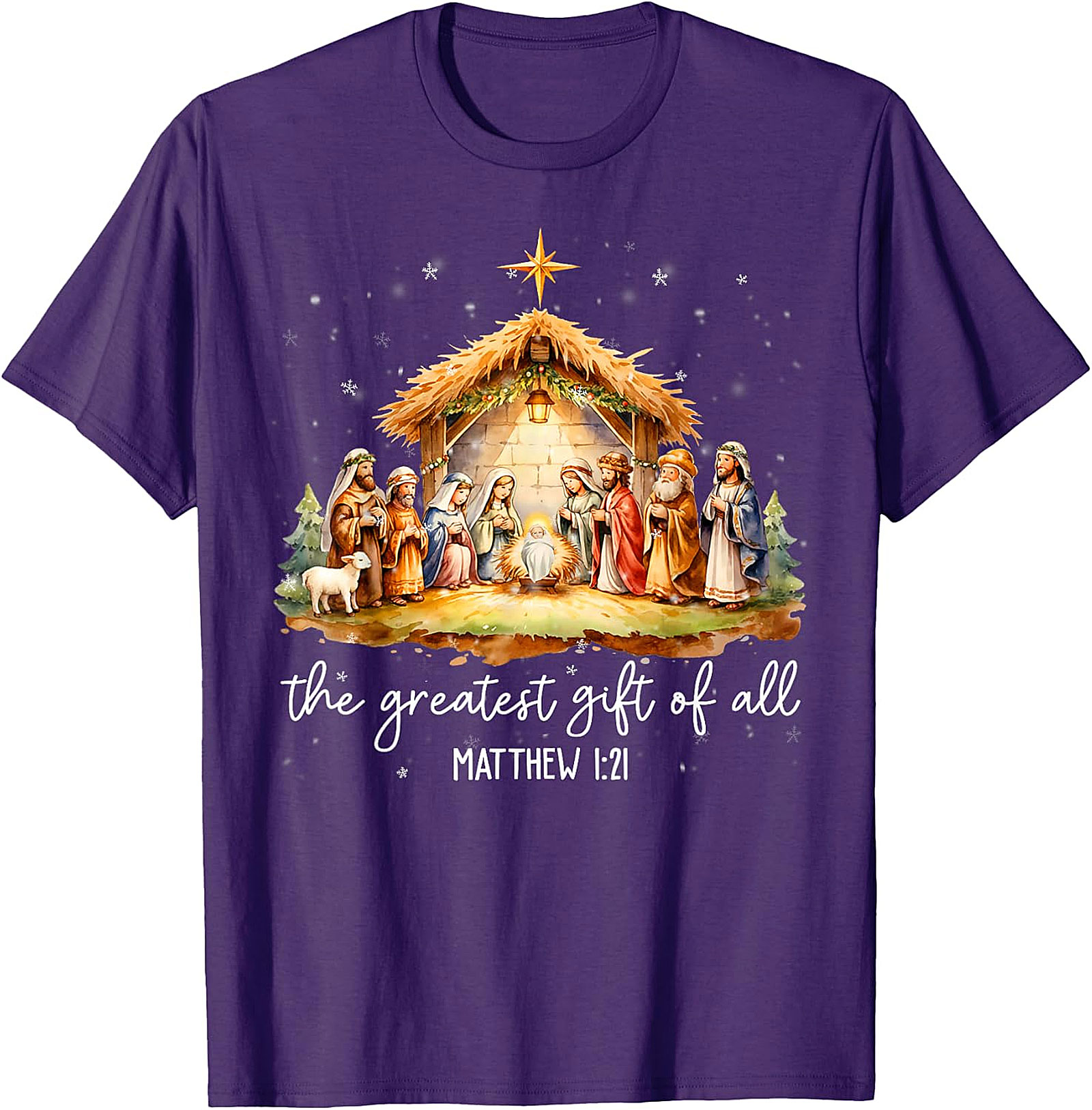 Nativity Scene Christmas T-Shirt | 'Greatest Gift of All' Matthew 