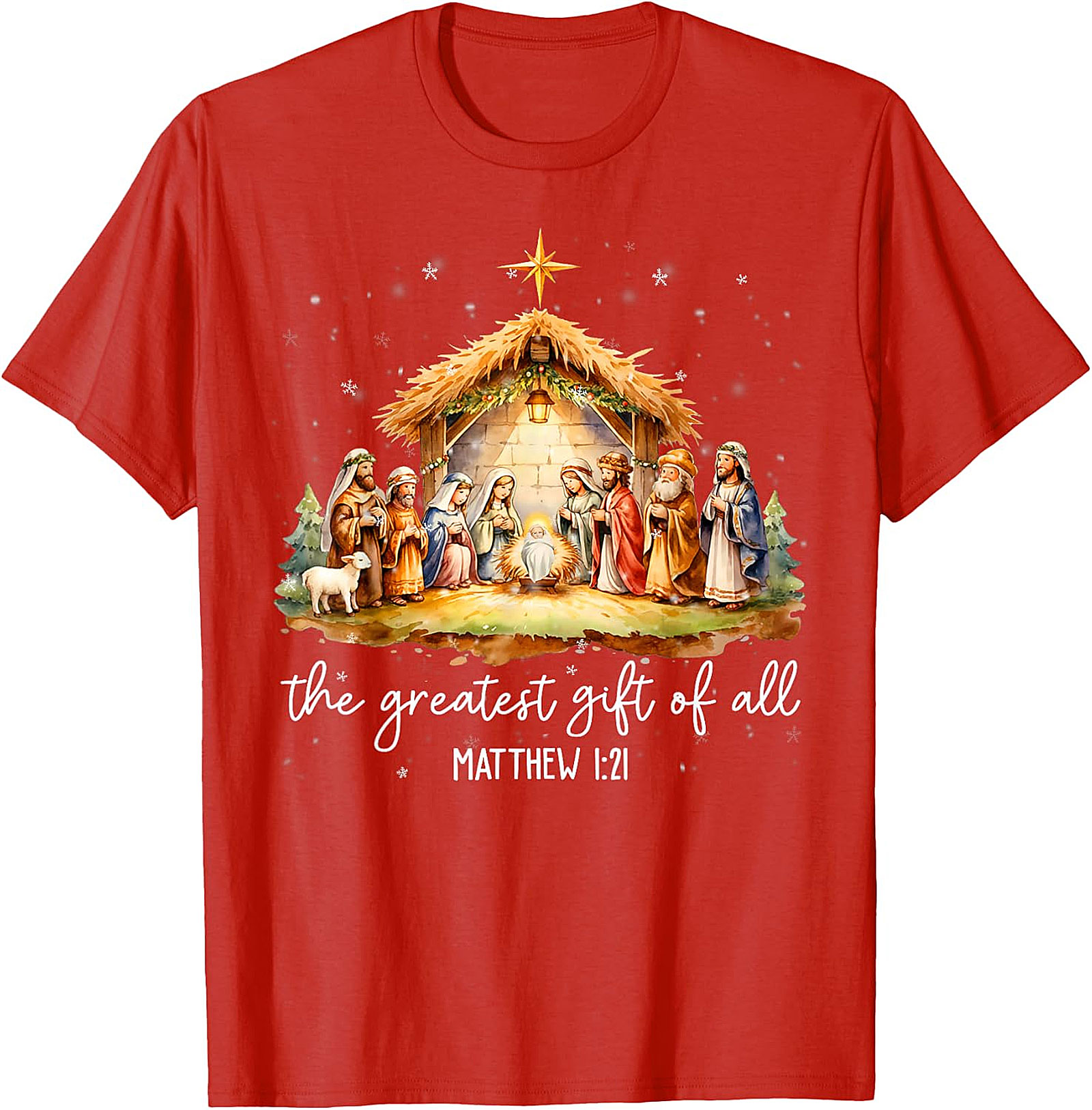 Nativity Scene Christmas T-Shirt | 'Greatest Gift of All' Matthew 