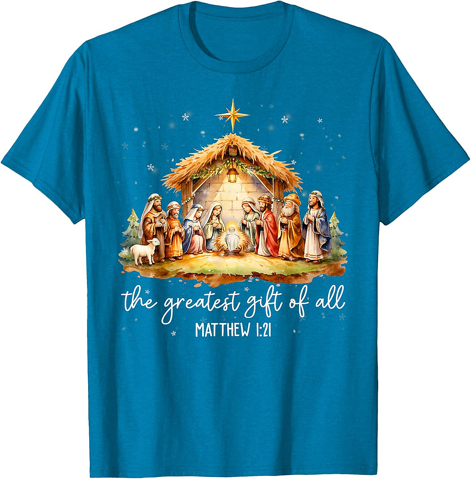 Nativity Scene Christmas T-Shirt | 'Greatest Gift of All' Matthew 