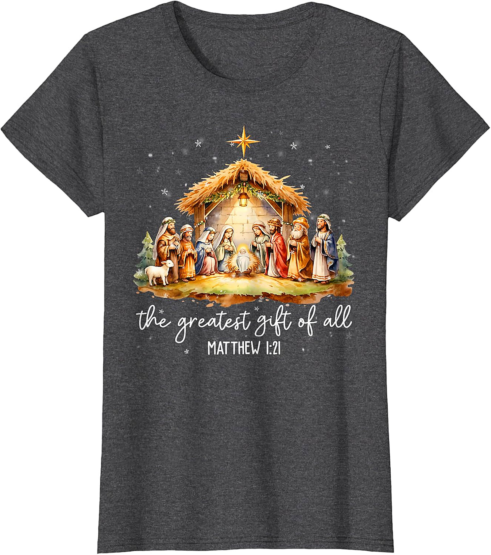 Nativity Scene Christmas T-Shirt | 'Greatest Gift of All' Matthew 