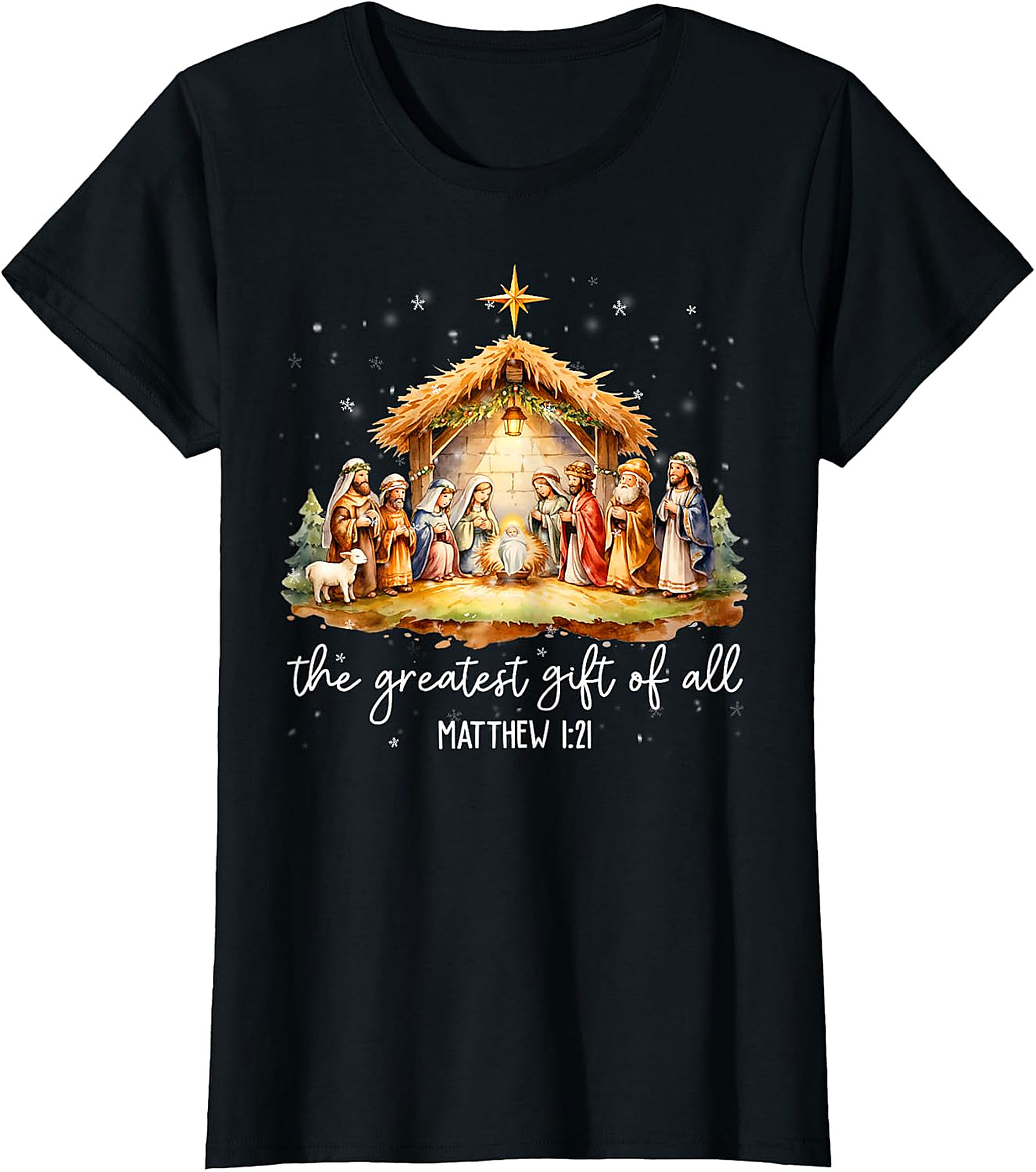 Nativity Scene Christmas T-Shirt | 'Greatest Gift of All' Matthew 