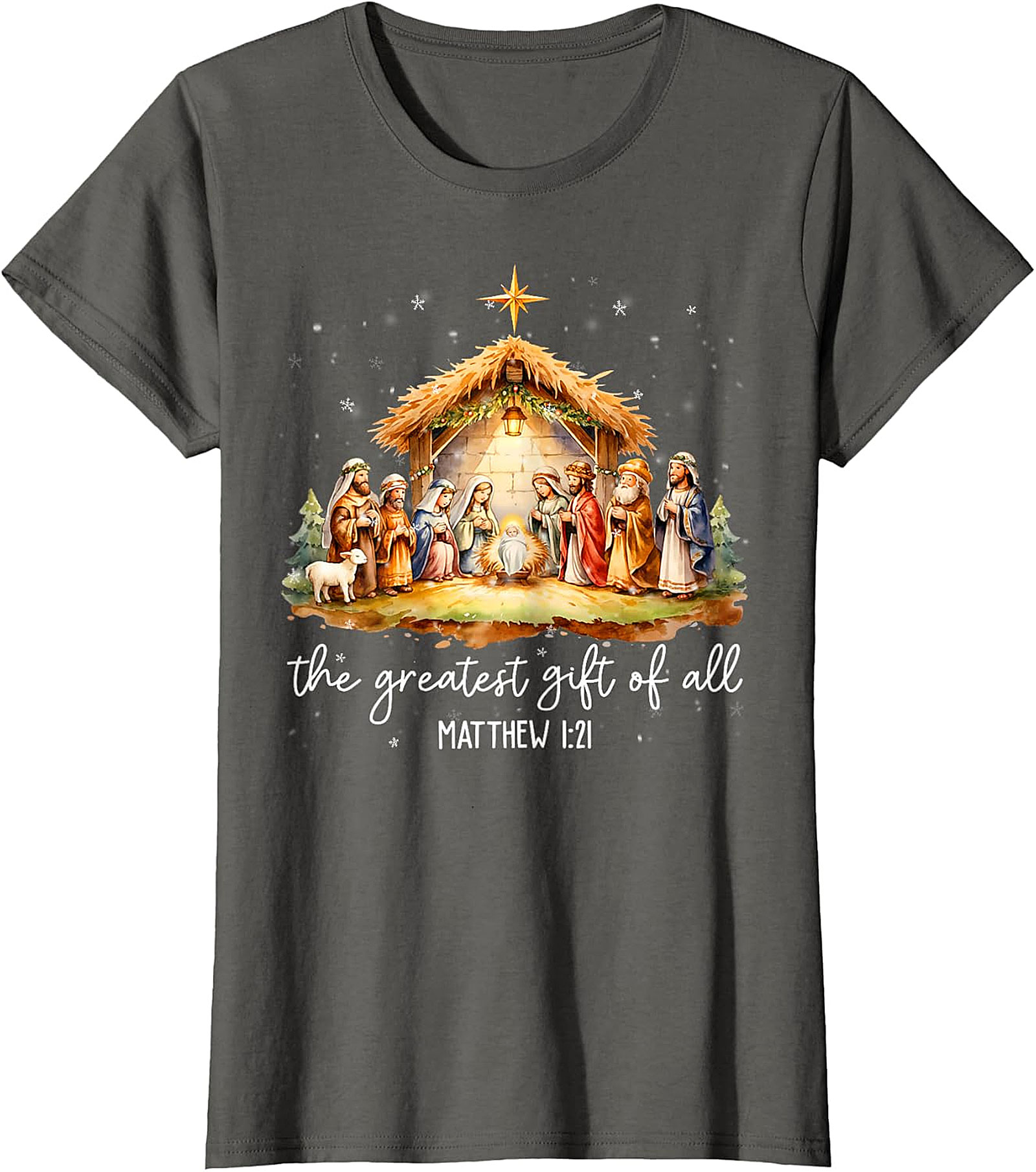 Nativity Scene Christmas T-Shirt | 'Greatest Gift of All' Matthew 
