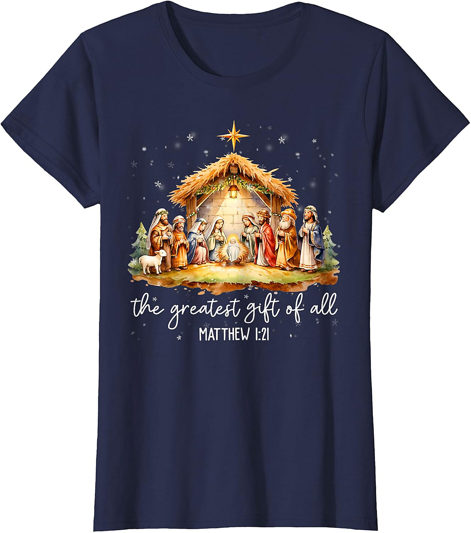 Nativity Scene Christmas T-Shirt | 'Greatest Gift of All' Matthew 