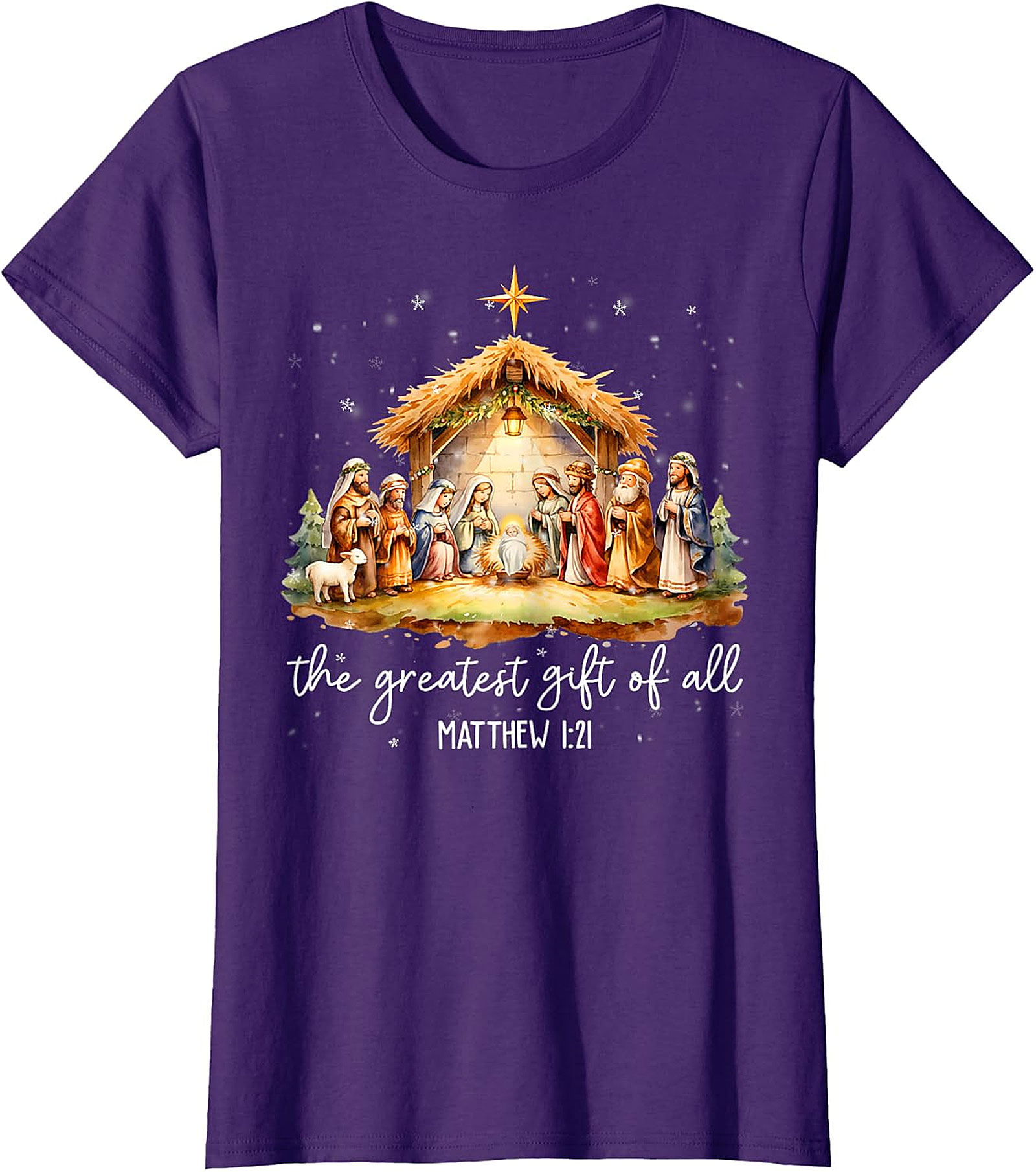 Nativity Scene Christmas T-Shirt | 'Greatest Gift of All' Matthew 